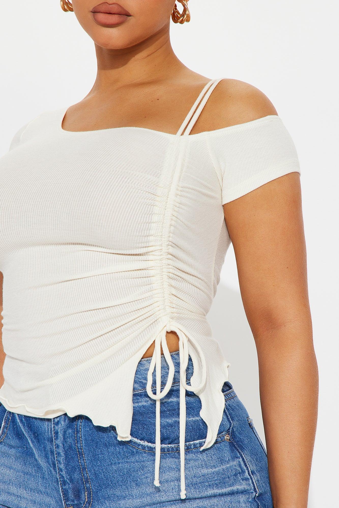 Maeve Asymmetrical Ruched Top - Ivory Product Image