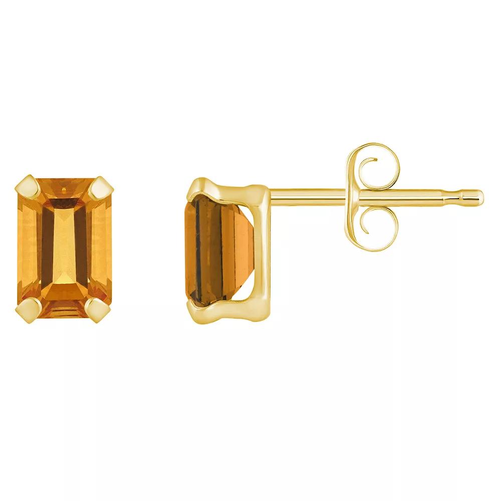 Celebration Gems 10k Gold Emerald Cut Citrine Stud Earrings, Women's, White Product Image