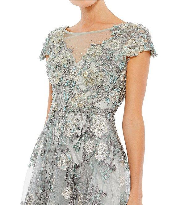 Mac Duggal Embroidered Boat Neck Short Sleeve Beaded Floral Applique Gown Product Image