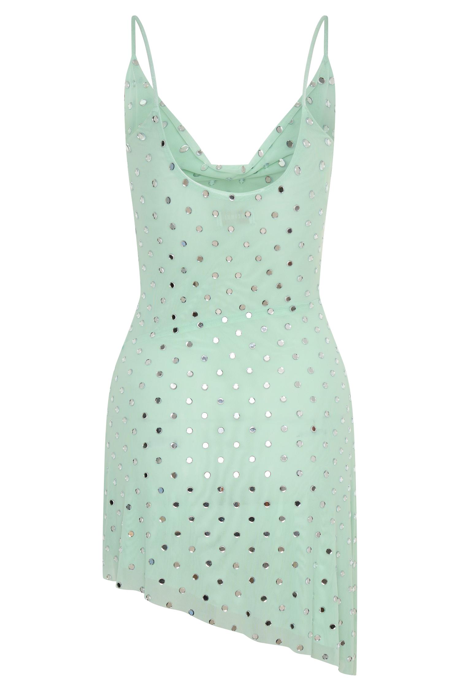 Zahra Diamante Cowl Mini Dress - Mint Product Image