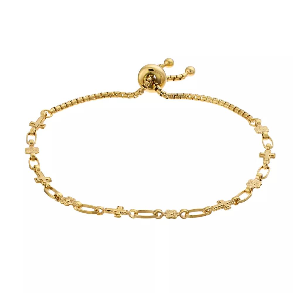 Kristen Kesho Sterling Silver Cross & Flower Link Adjustable Bolo Bracelet, Women's, Size: 9.50 Product Image