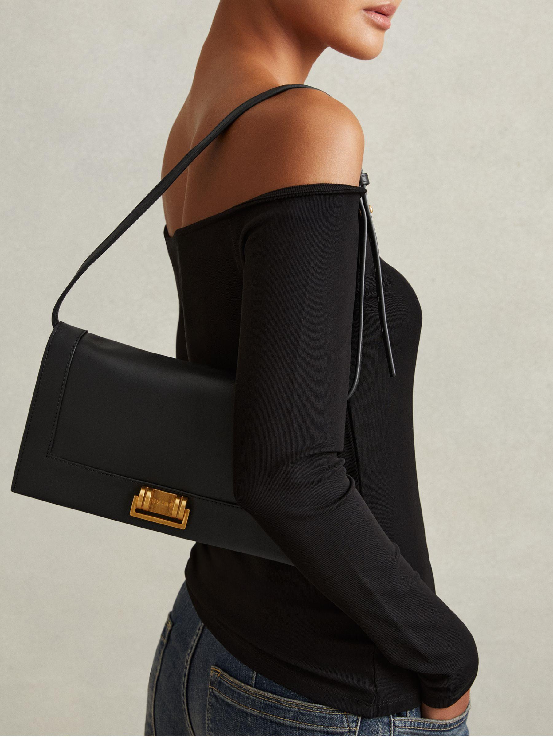 Leather Suede Shoulder Bag in Black Product Image