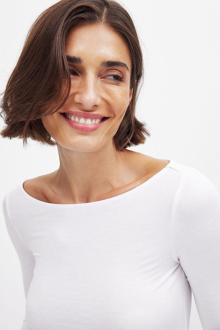 Boat Neck Long Sleeve Top Grey Product Image