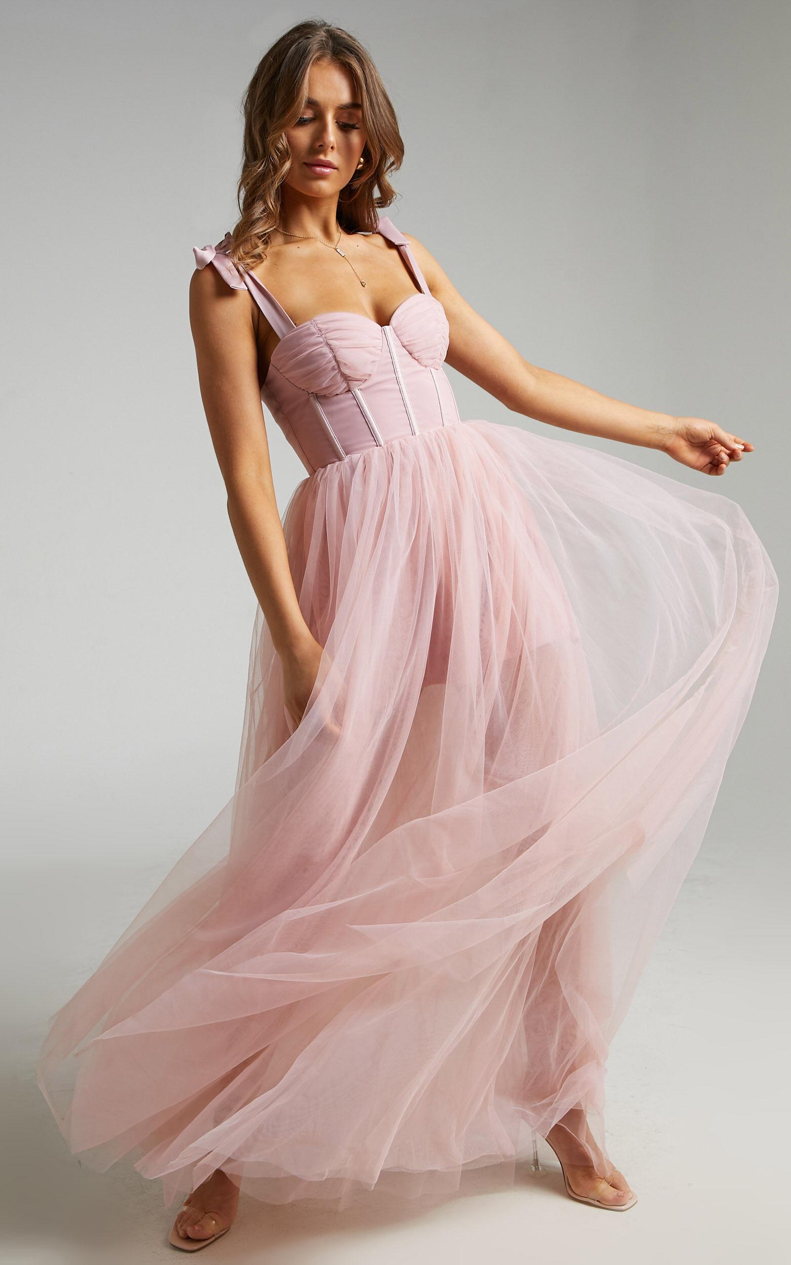 Emmary - Bustier Bodice Tulle Dress in Pink Product Image
