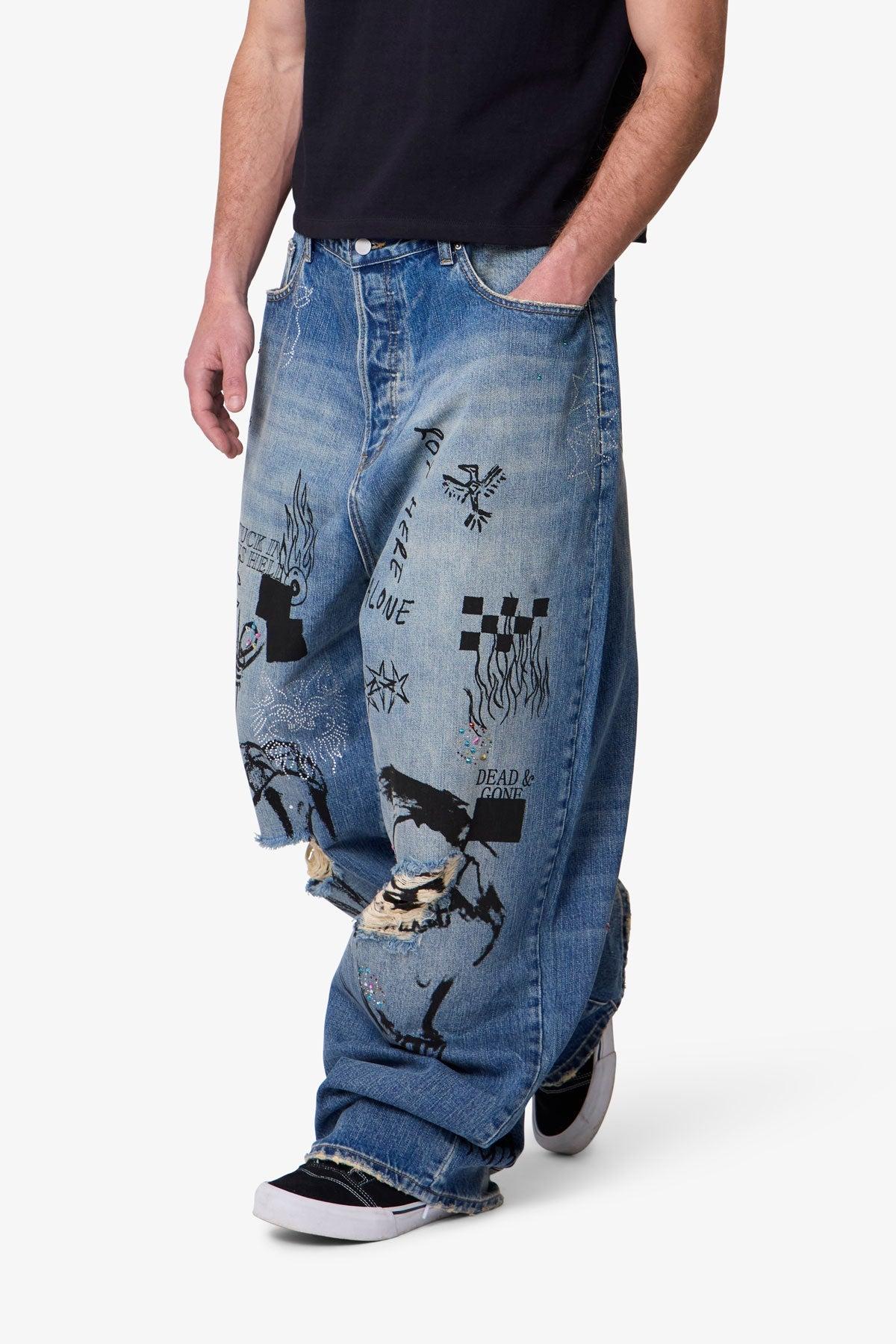 Mega Baggy Sketch Denim - Blue Product Image