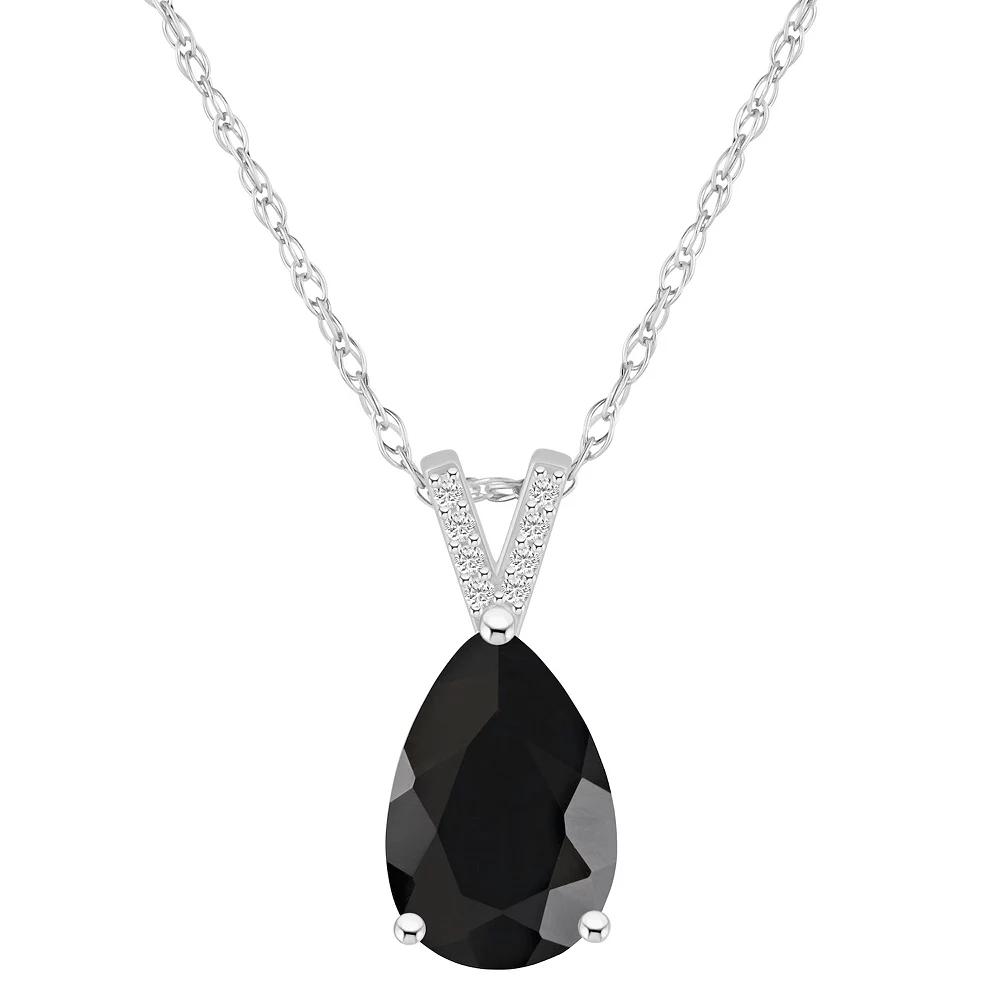 Alyson Layne 10k White Gold Pear Shape Gemstone Diamond Accent Pendant Necklace, Women's, Size: 18", Black Product Image