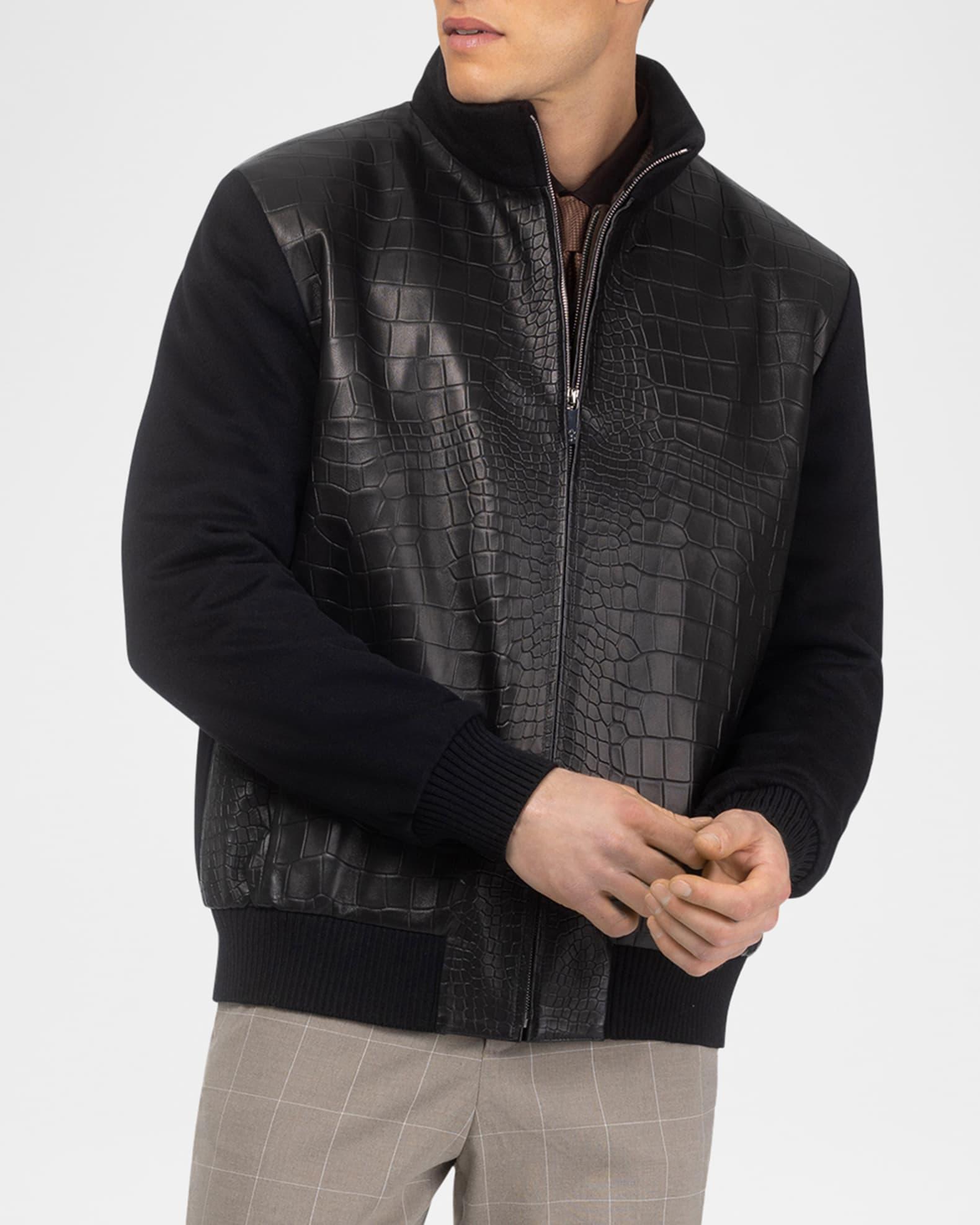 Men's Croco-Print Nappa Leather & Loro Piana Wool Bomber Jacket Product Image
