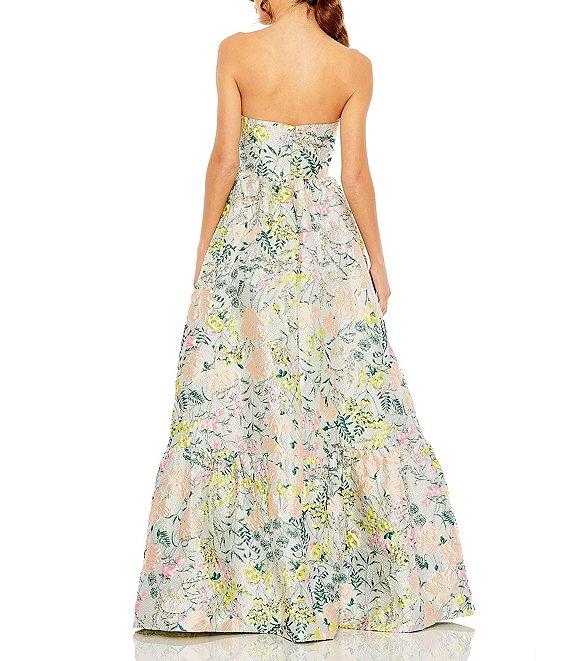 Mac Duggal Strapless Floral Brocade Tiered Ball Gown Product Image