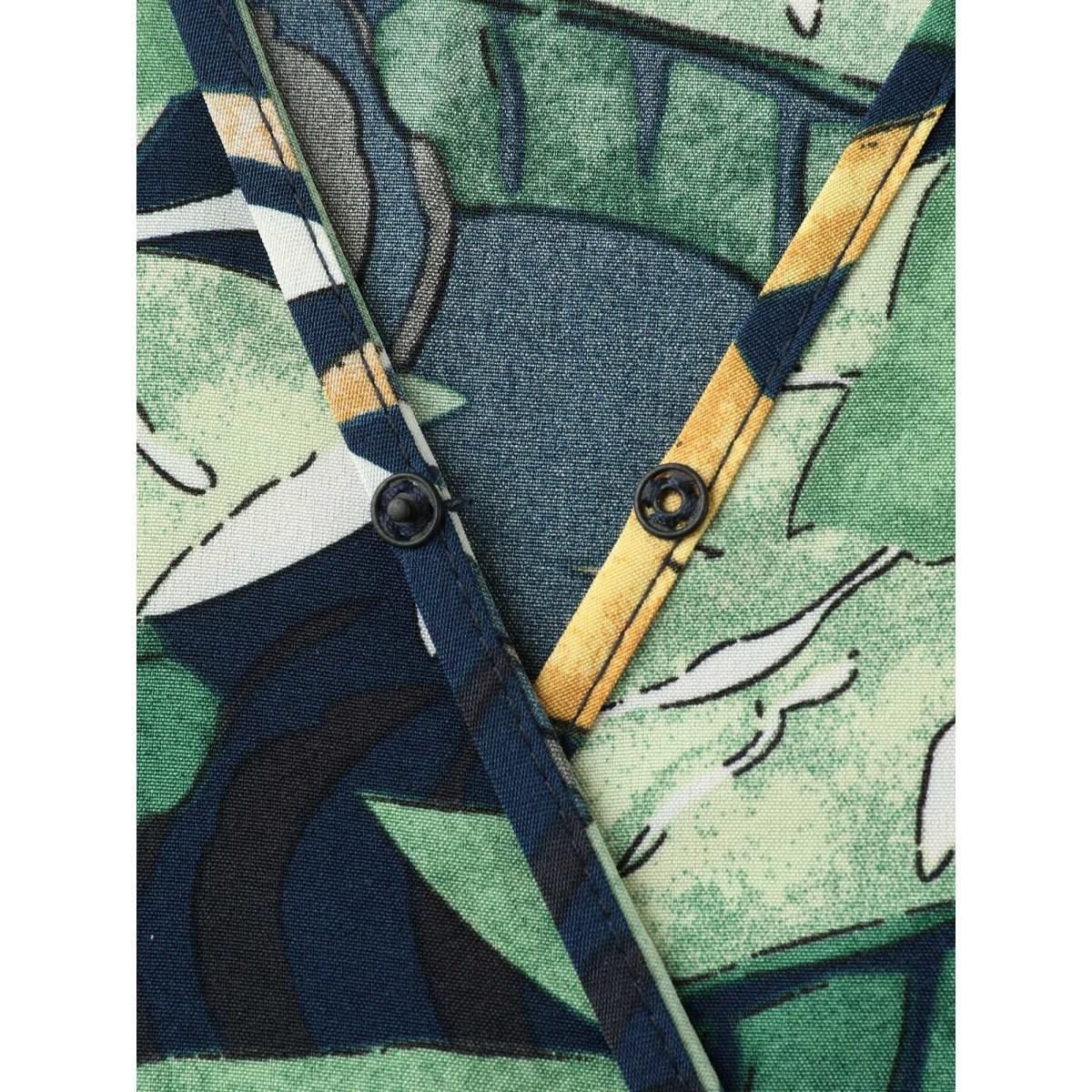 Plus Size Breezy Tropical Print Pockets Midi Dress DarkBlue Women Overlap Collar Short sleeve Curvy BloomChic 22-24/3X Product Image