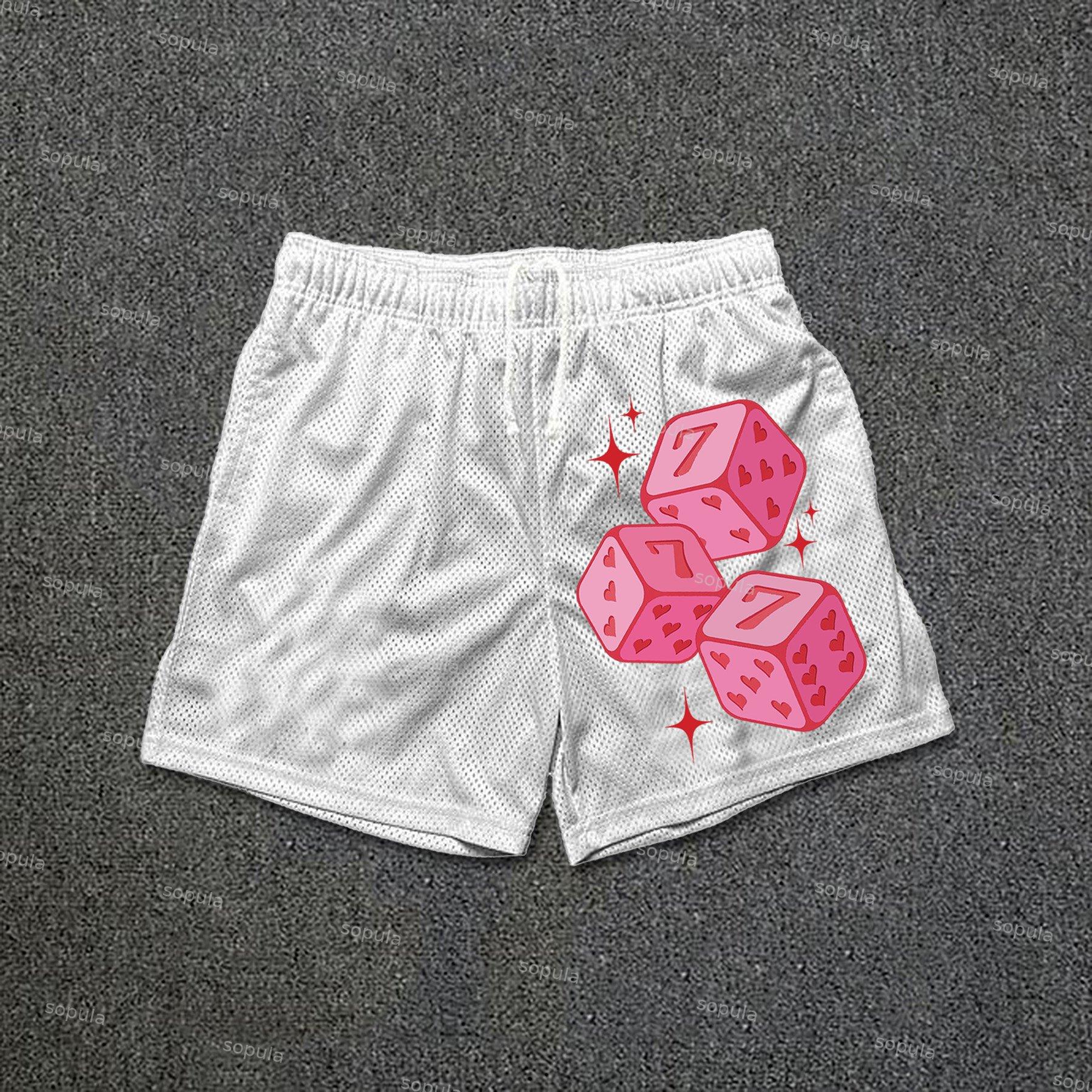 Pink 777 Fun Dice Print Drawstring Mesh Shorts Product Image