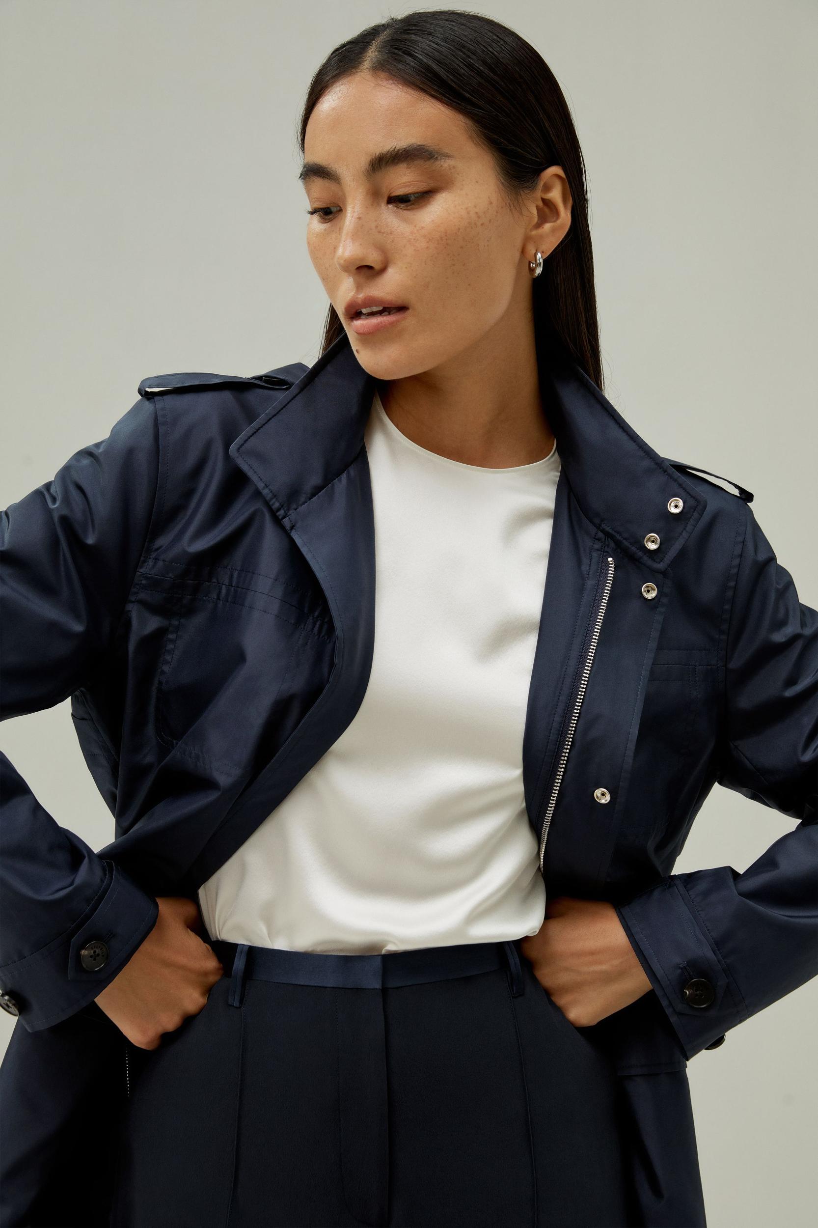 LILYSILK Womens Functional Silk Jacket - Navy Blue 100% High-Quality Silk - Ultimate Luxury Drawstring Waist Jacket Product Image