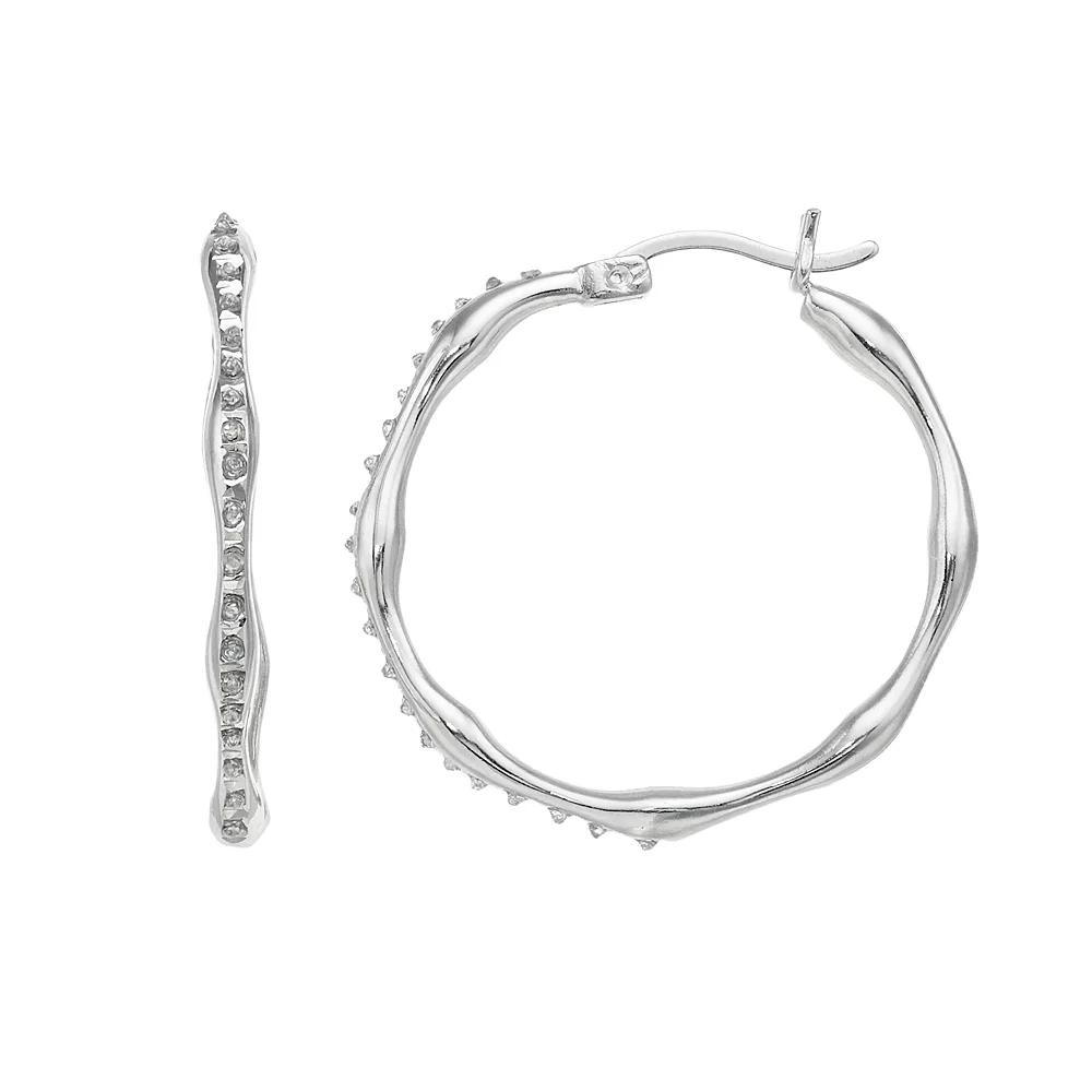 Diamond Mystique Sterling Silver Diamond Accent Pinched Hoop Earrings, Women's Product Image