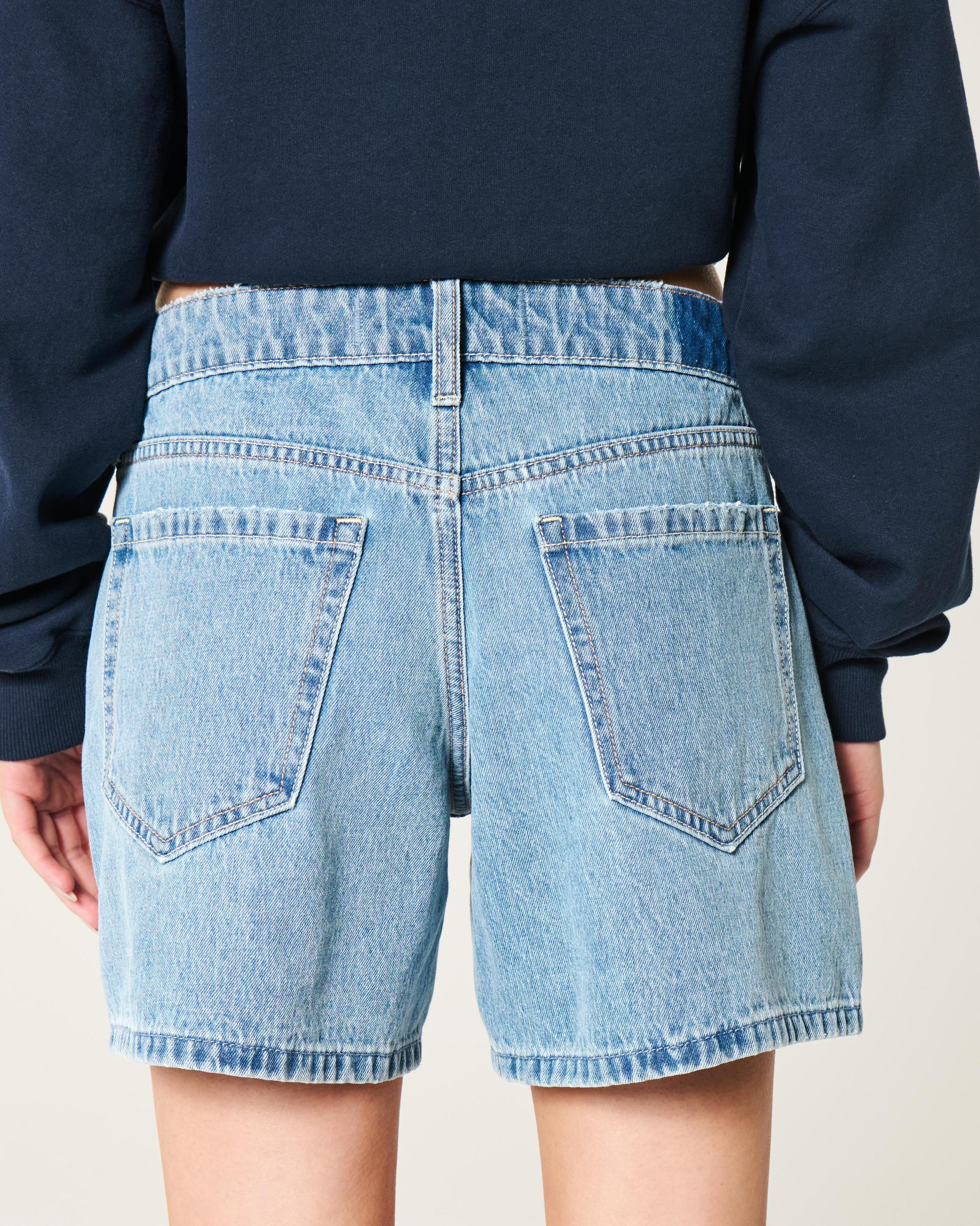 Low-Rise Dark Wash Baggy Denim Shorts 5" Product Image