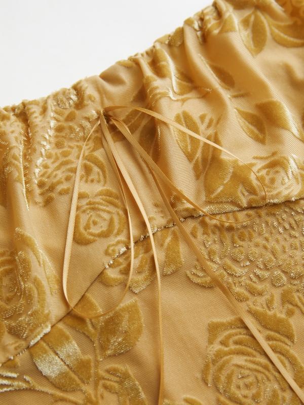 Velvet Floral Jacquard Bow Decor Cami Top Product Image