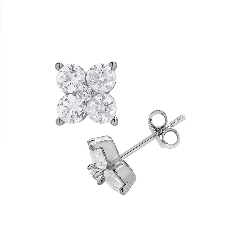 Gemstone Brilliance Lab-Created White Sapphire Cluster Stud Earrings, Women's, Silver Tone Product Image