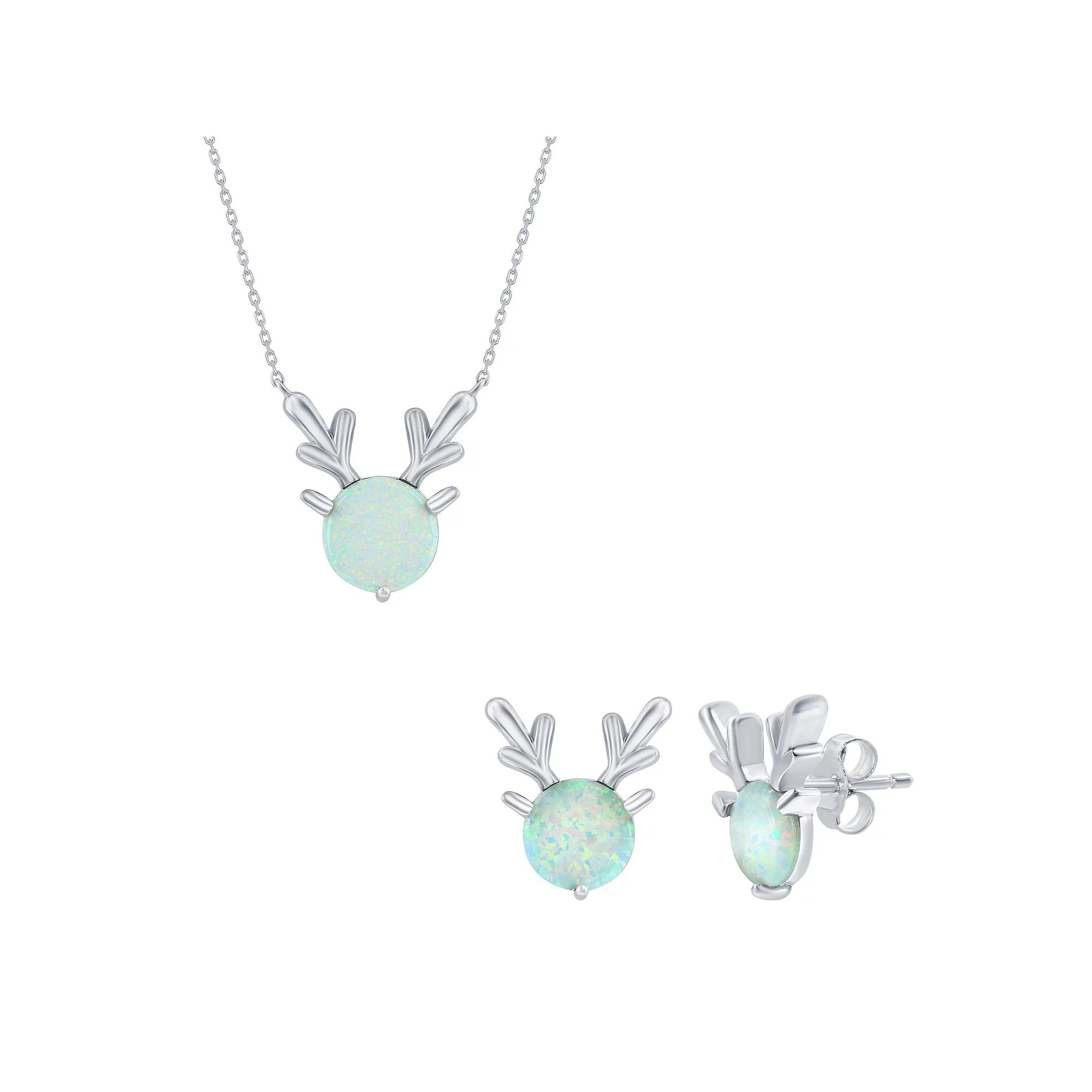 Nautica Rocks Sterling Silver Opal Deer Pendant & Stud Earring Duo Set, Women's, Size: 16-18" ADJ, White Product Image