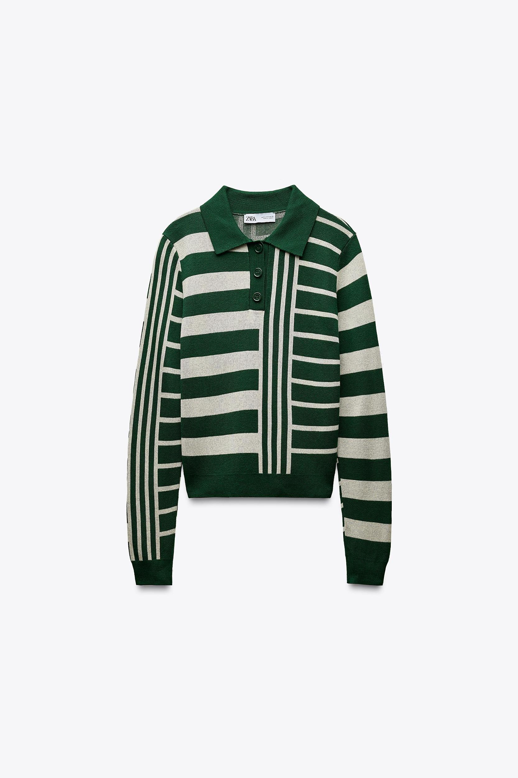 STRIPED KNIT POLO SWEATER Product Image