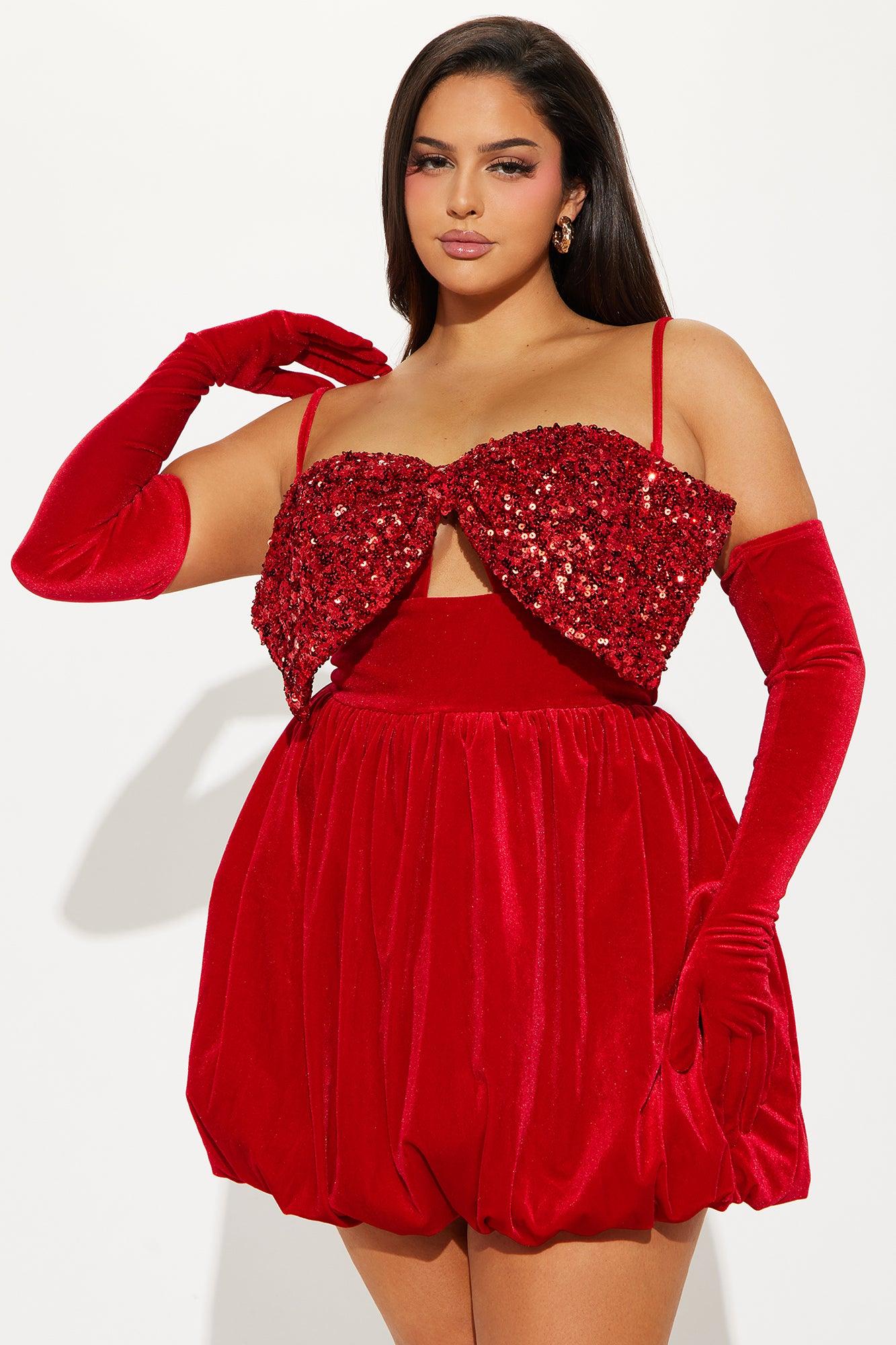 Clara Velvet Bubble Dress Set - Red Product Image