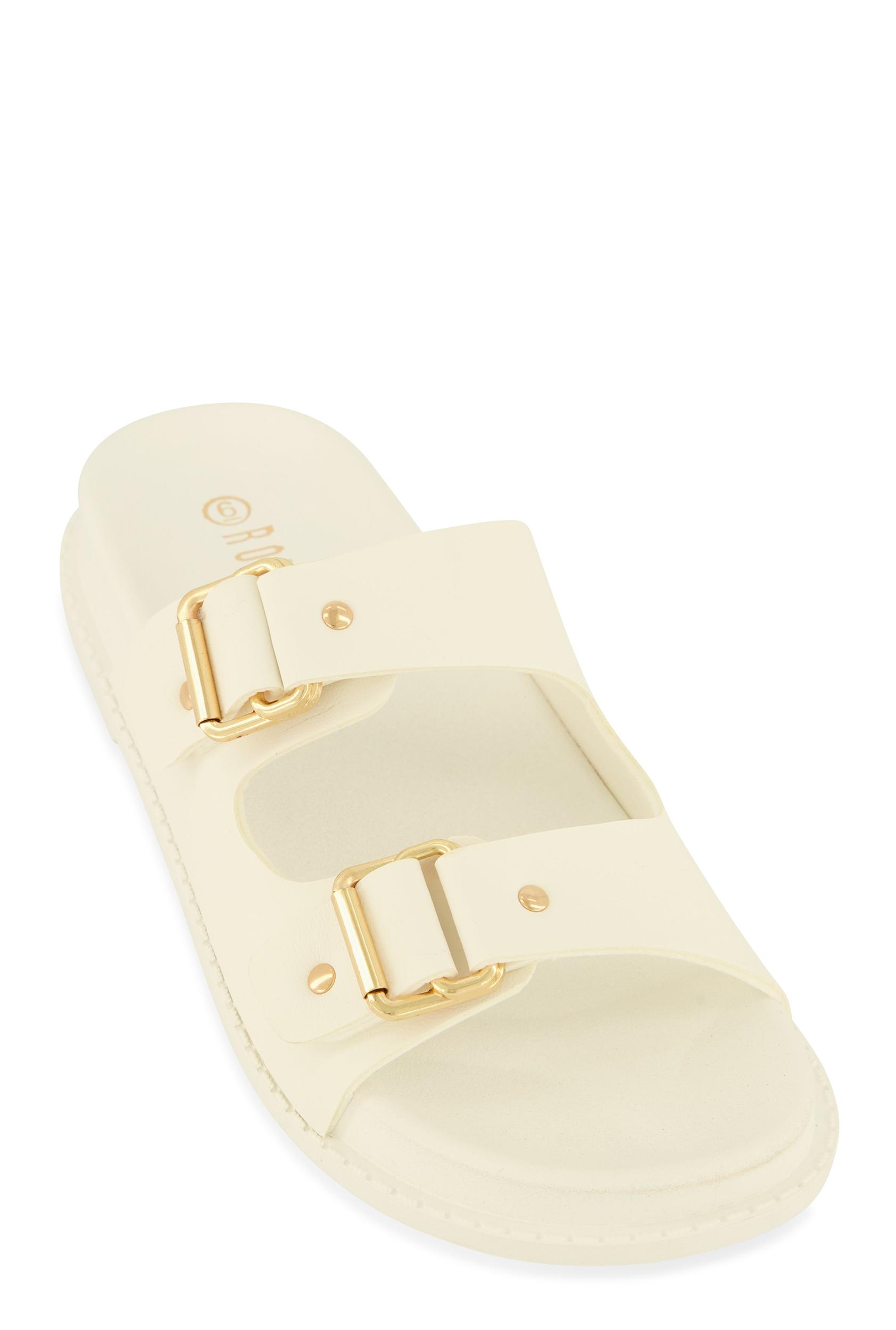 Womens Buckle Detail Double Band Footbed Sandals Product Image