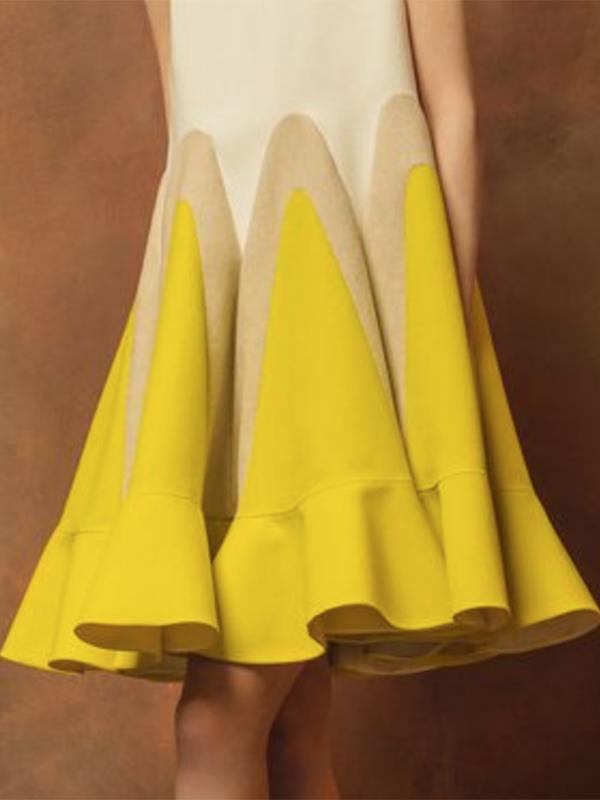 Loose Sleeveless Contrast Color Falbala Round-Neck Mini Dresses Product Image