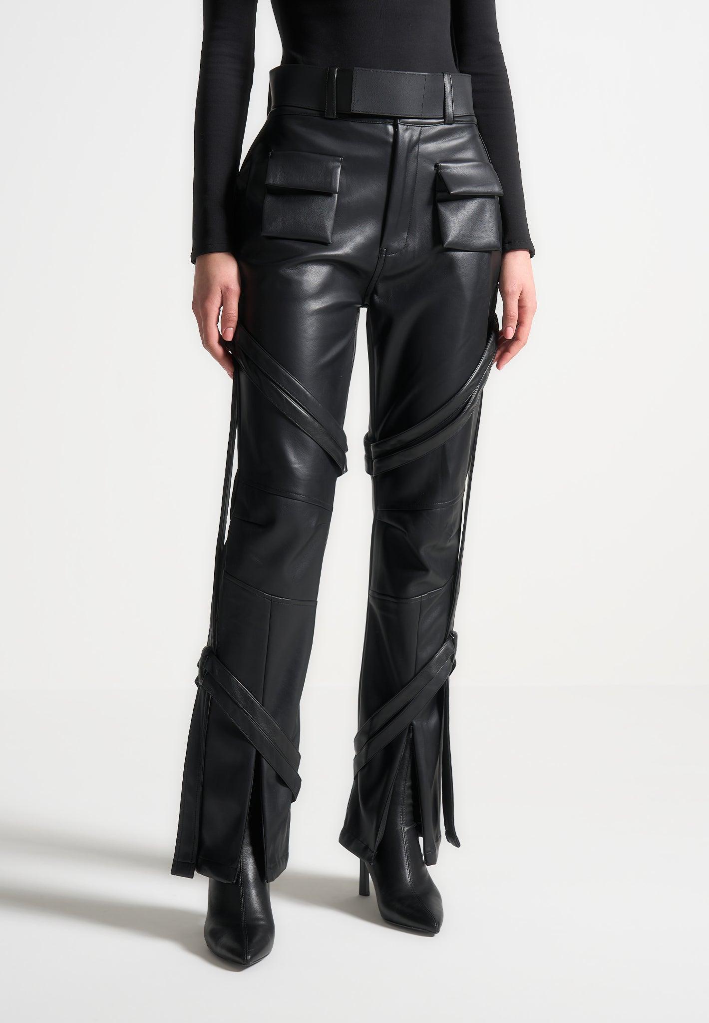Leather Carpenter Cargo Trousers - Black Female Product Image