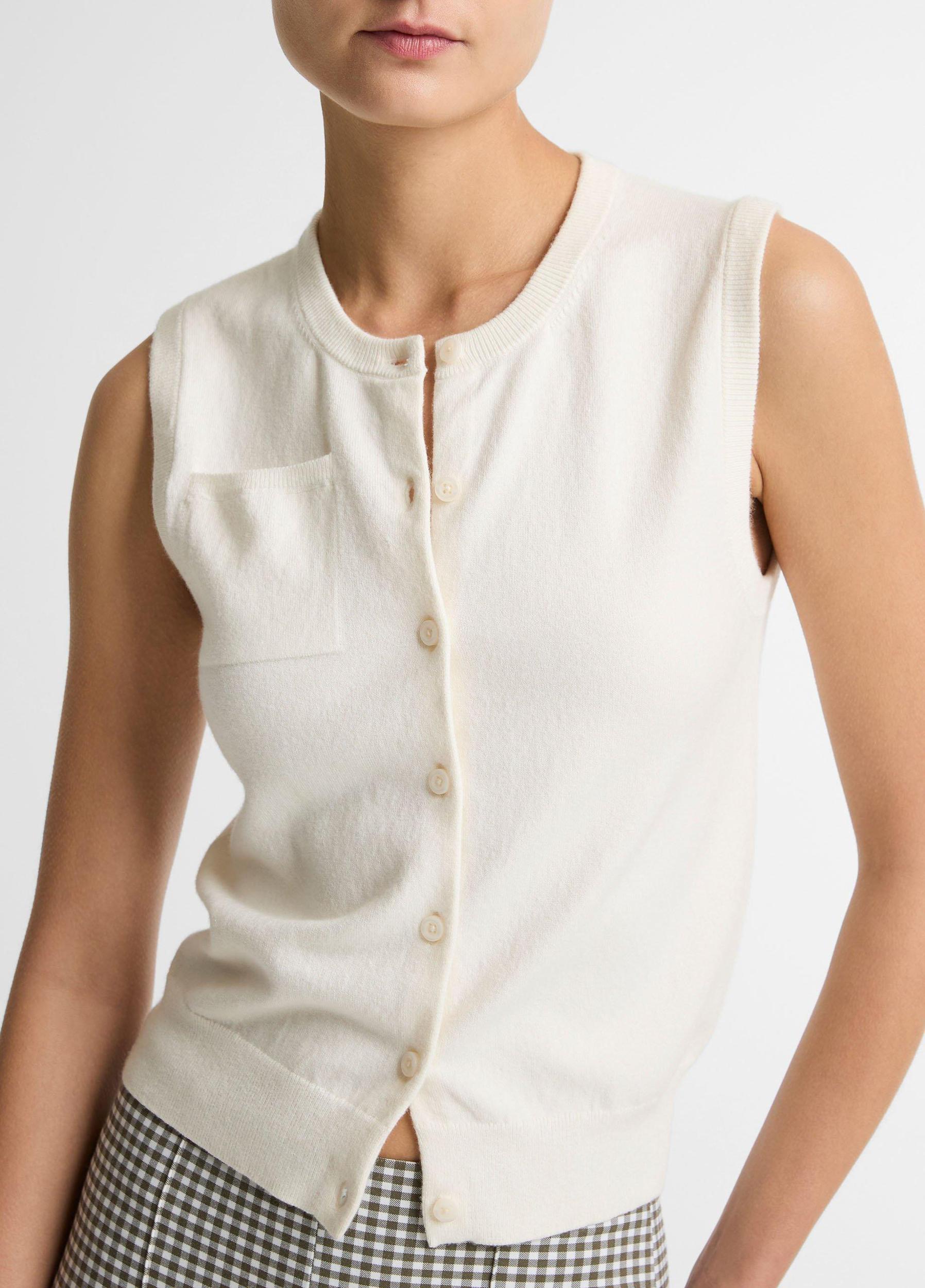 Cotton & Cashmere-Blend Button-Front Shell Product Image
