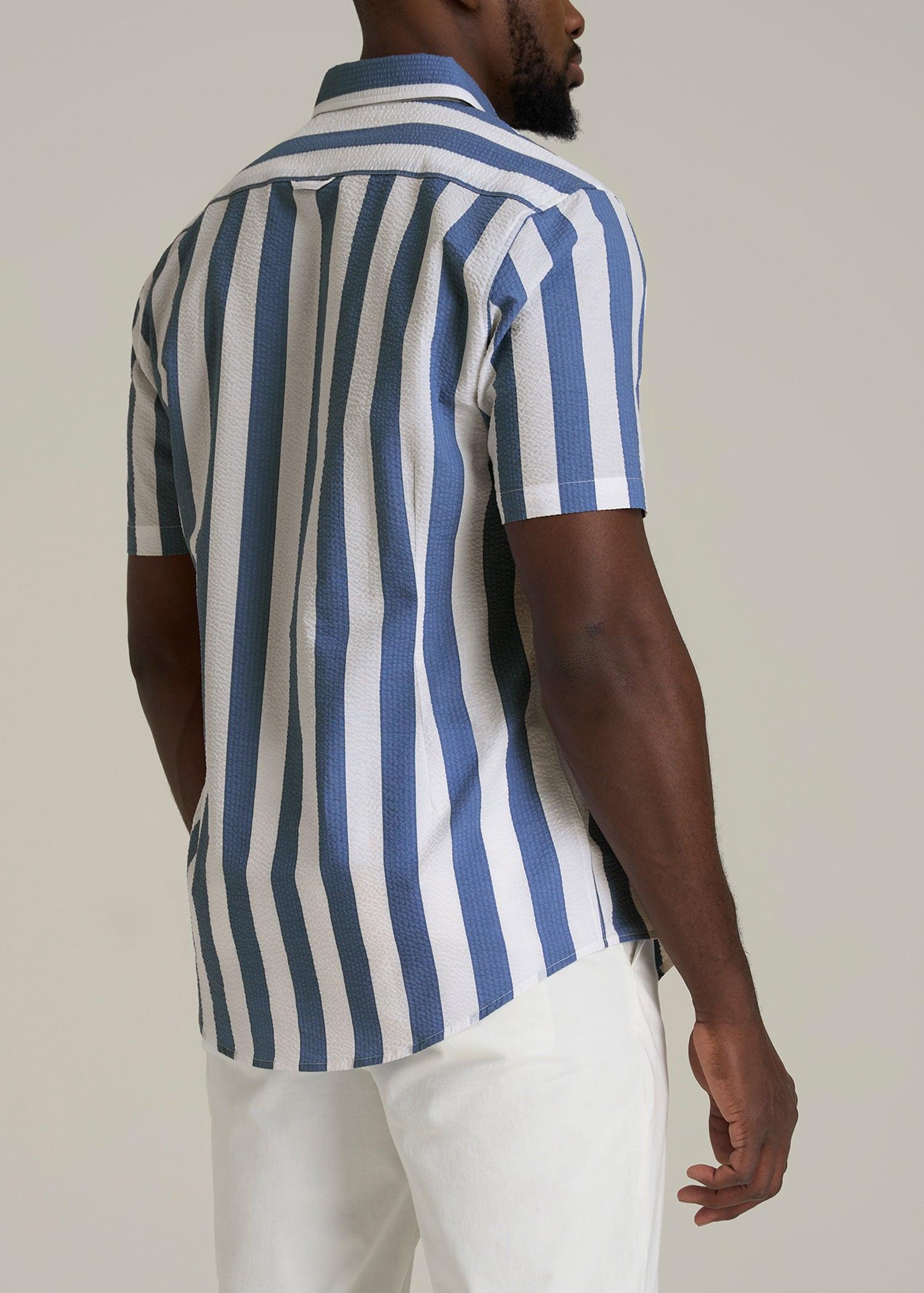 Seersucker Short Sleeve Shirt for Tall Men in Periwinkle Blue Stripe Male Product Image