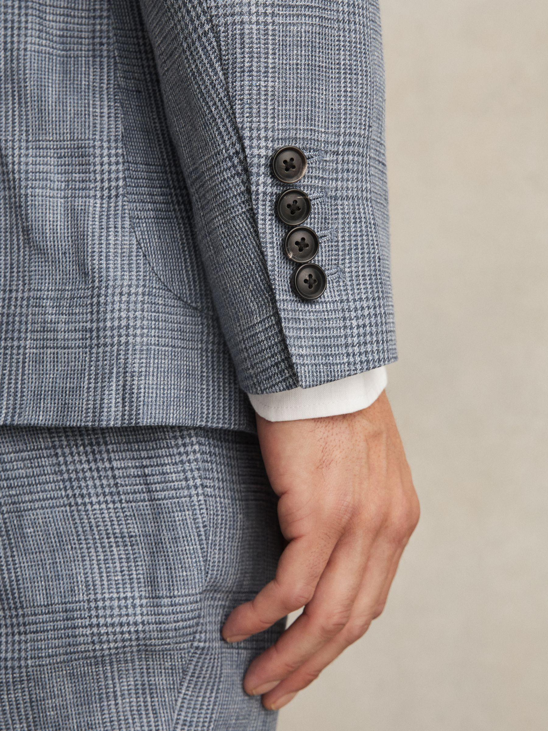 Slim Fit Single Breasted Linen Check Suit Blazer in Soft Blue Product Image