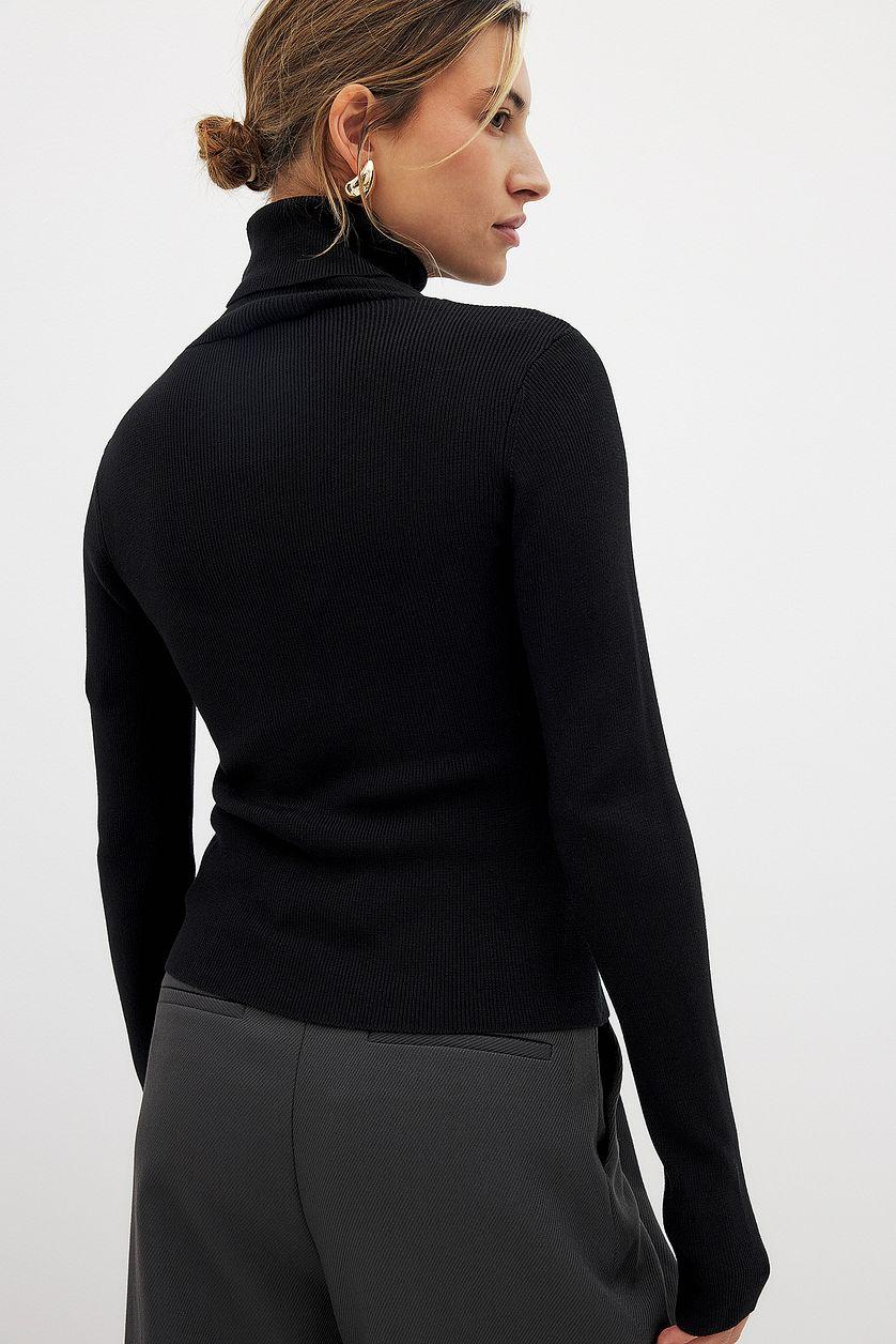 Long Sleeve Turtleneck Ribbed Knitted Top Product Image