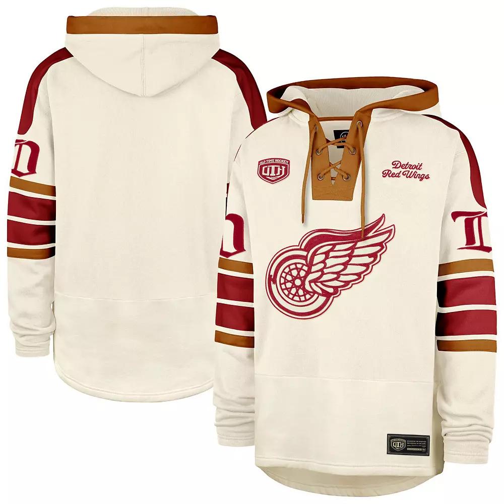 Men's '47  Cream Detroit Red Wings Blue Line Heritage Lacer Pullover Hoodie, Size: XL, Beige Product Image