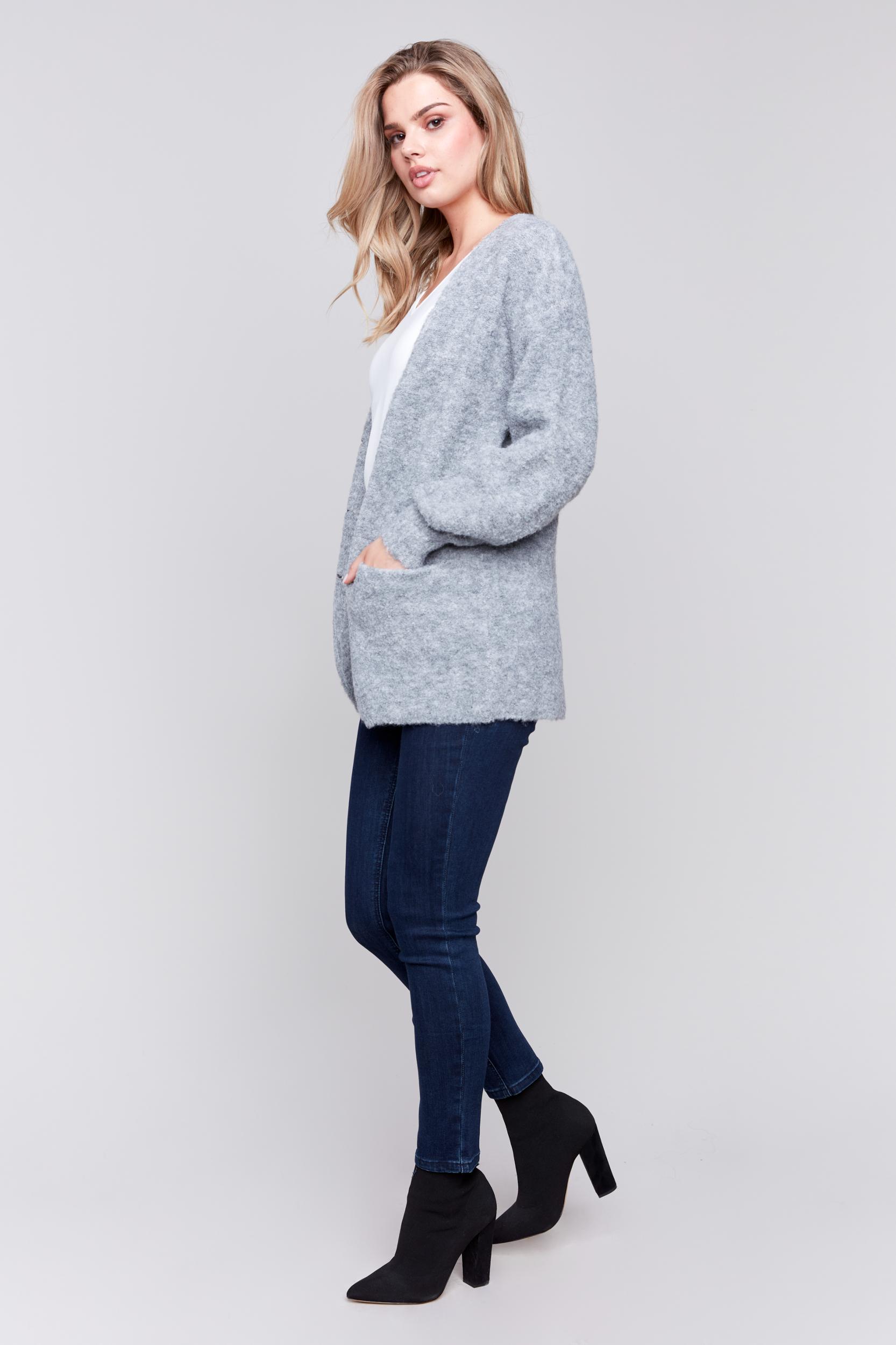 Long Sleeve Boucle Sweater Cardigan Product Image