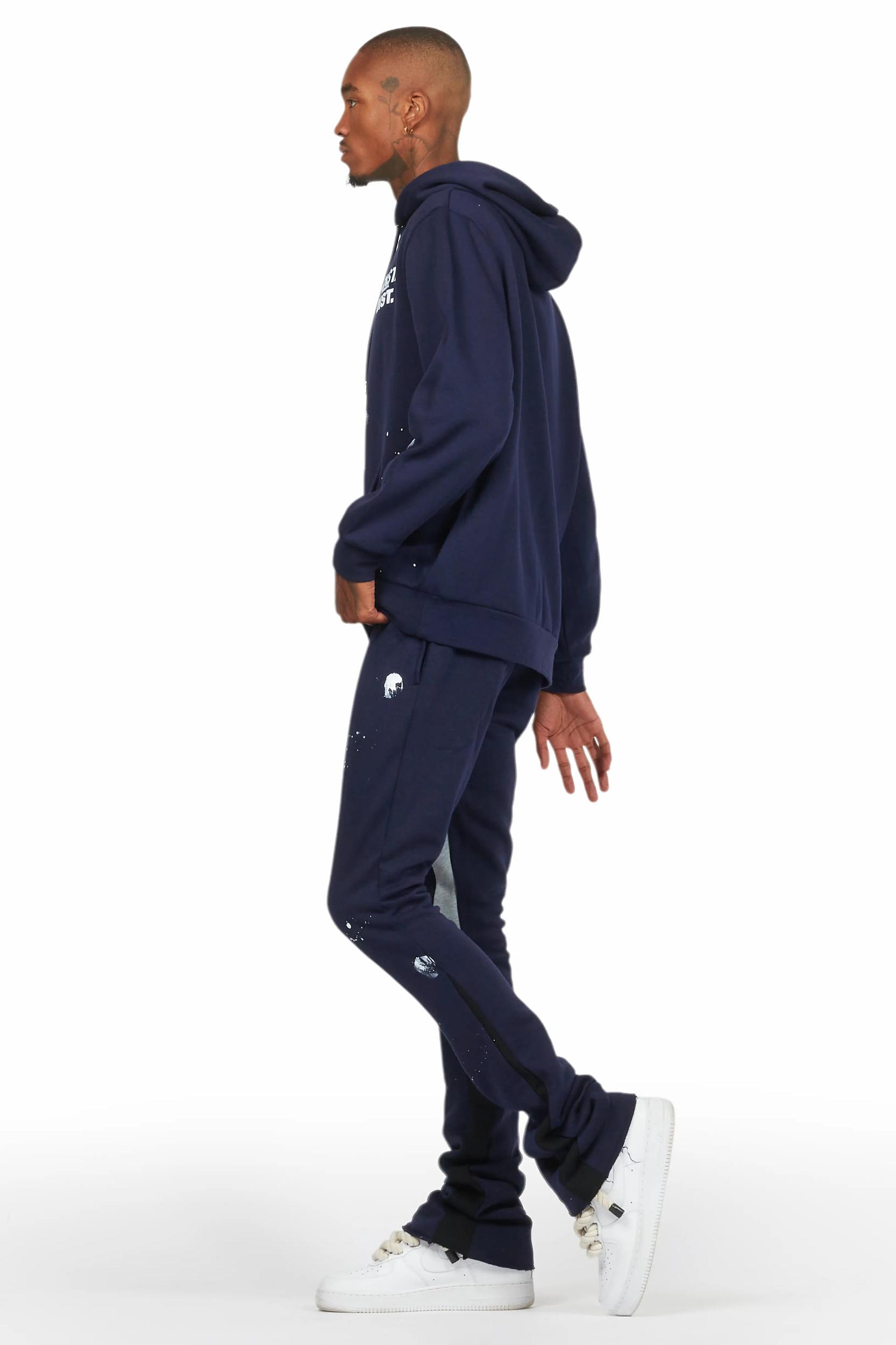 Raffer Navy Hoodie Flare Track Set Male Product Image