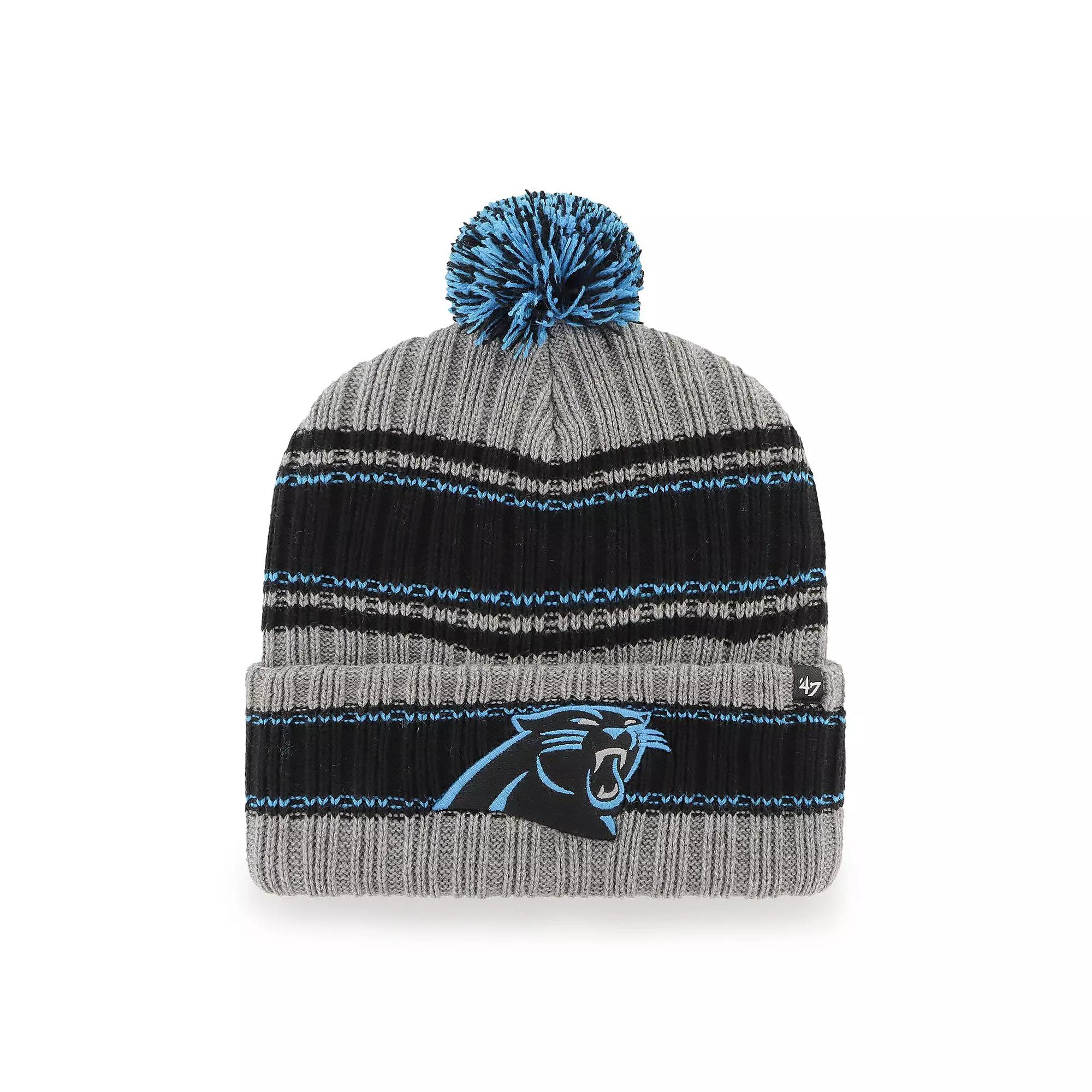 Men's '47  Graphite Carolina Panthers Rexford Cuffed Knit Hat with Pom, Dark G Product Image