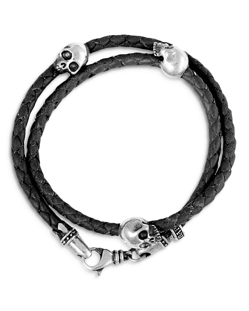 Mens Thin-Braided Double Wrap Leather Bracelet Product Image