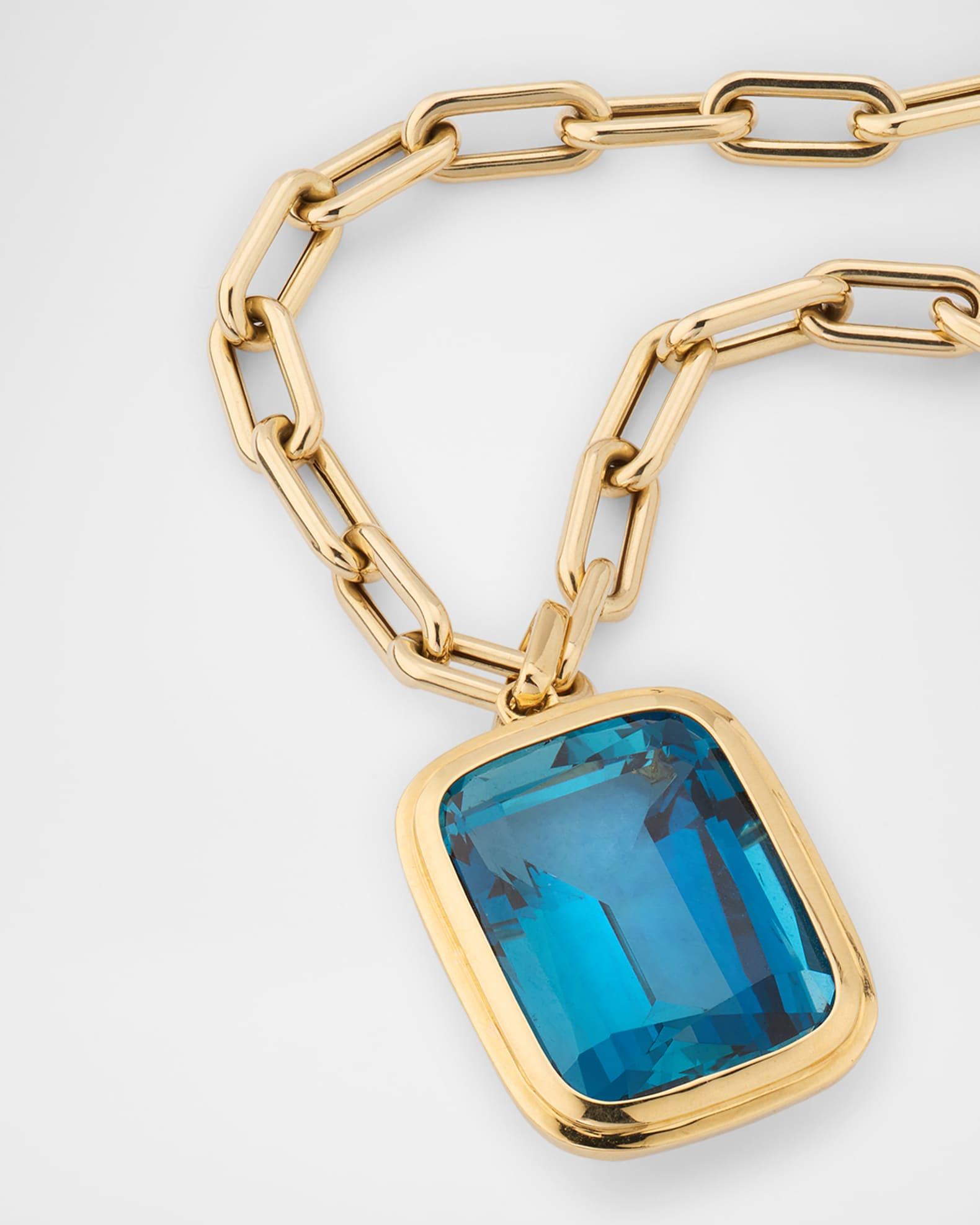 Manhattan 18K Yellow Gold London Blue Topaz Cushion Cut Pendant Necklace, 18"L Product Image