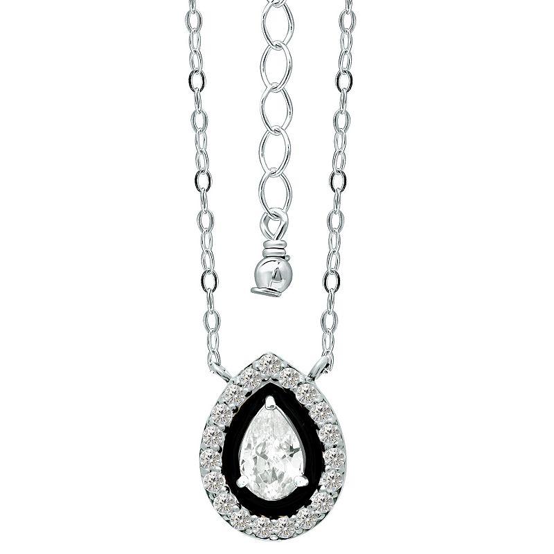Aleure Precioso Sterling Silver Enamel & Cubic Zirconia Pear Shaped Halo Necklace, Women's, Size: 16", Black Product Image