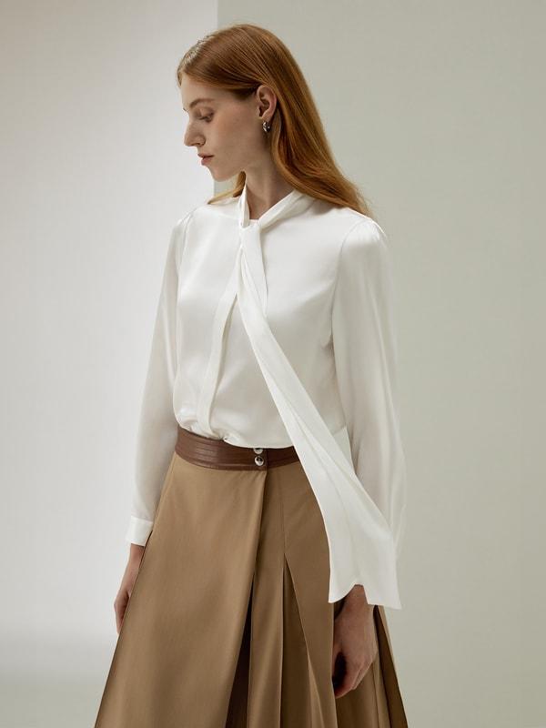 Women Bow-tie Neck Silk Blouse Product Image