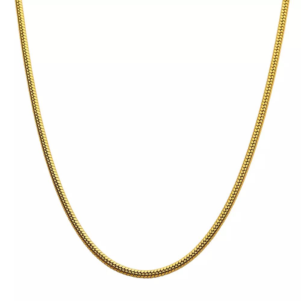 18k Gold Over Stainless Steel 3 mm Rat Tail Chain Necklace, Men's, Size: 20", Gold Tone Product Image