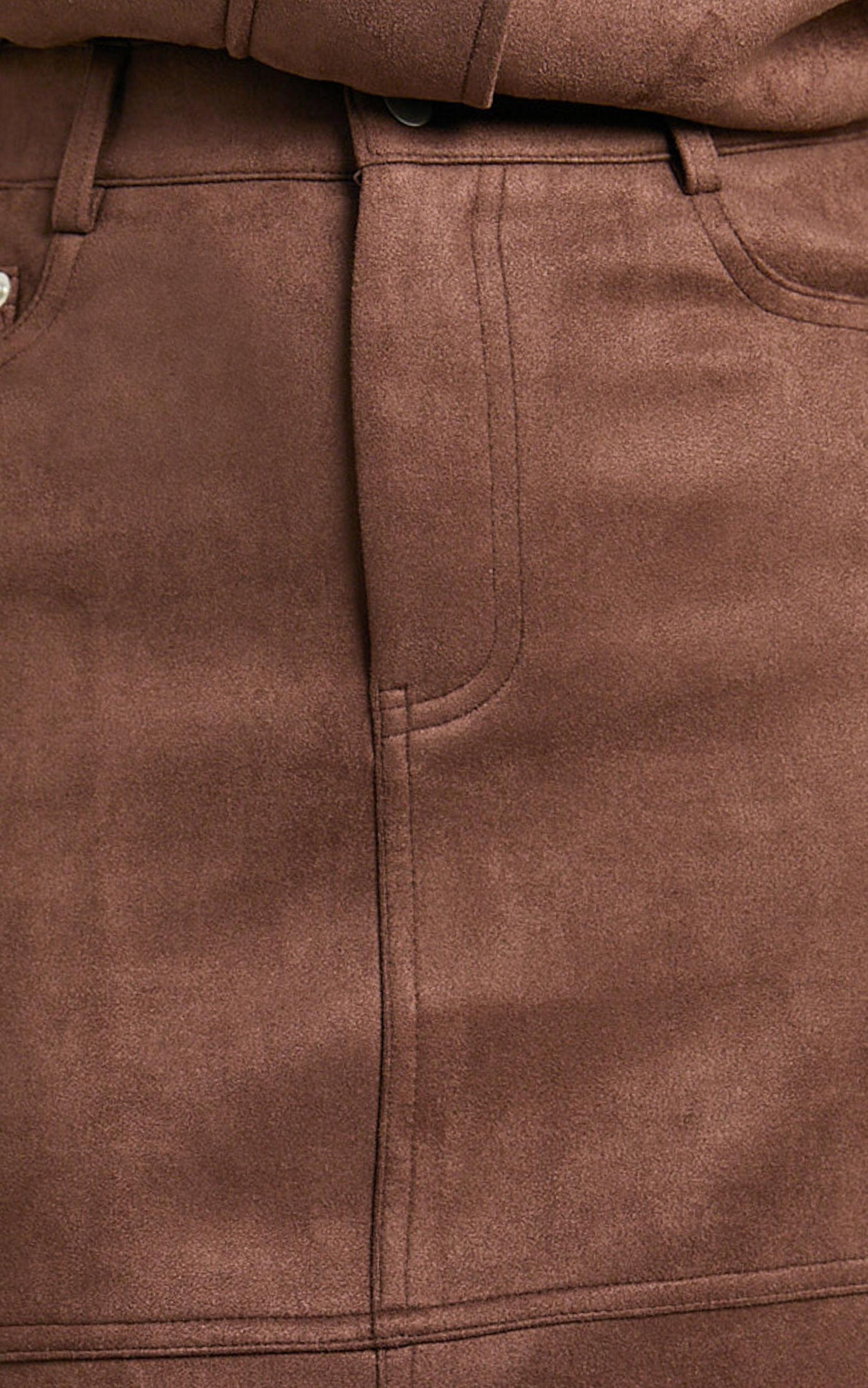 Nessa Midi Skirt - High Waisted Fitted Suede Skirt in Dark Chestnut Product Image