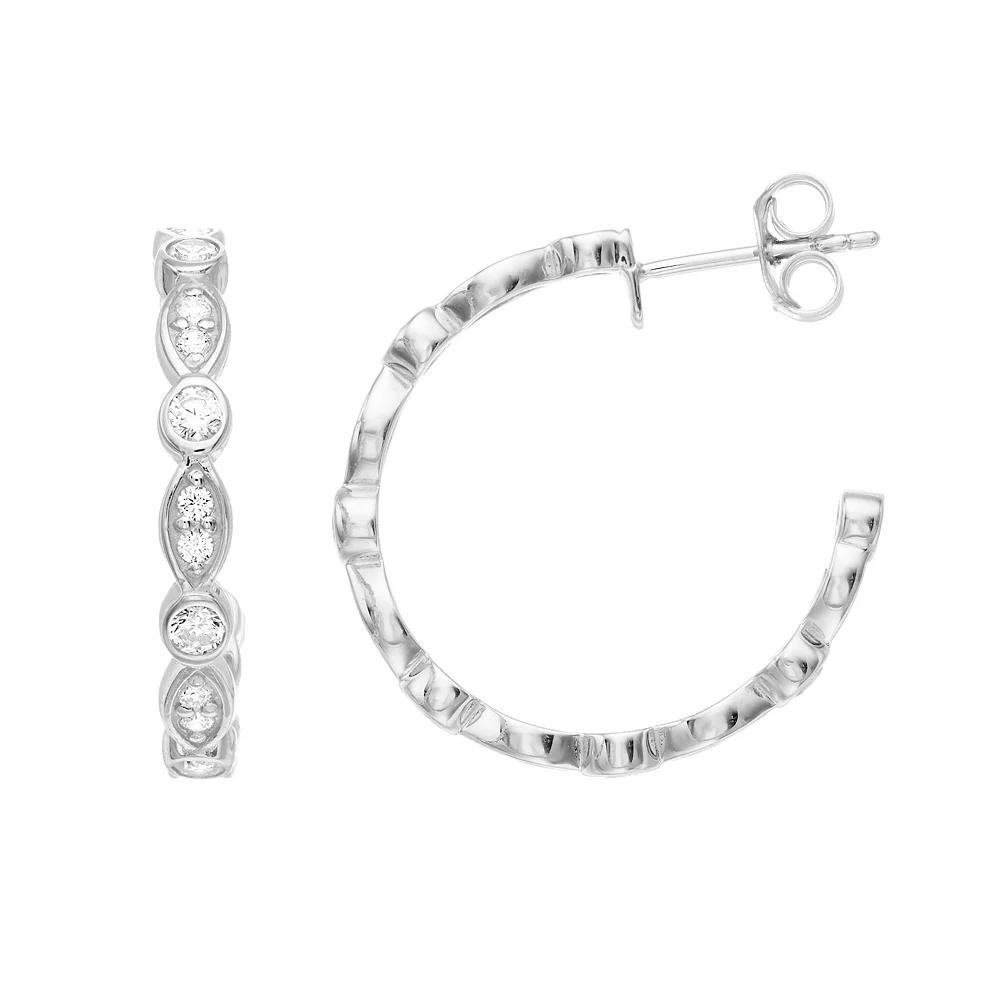 Sterling Silver Textured C-Hoop Earrings, Women's Product Image