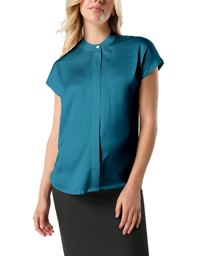 Marion Womens Short Sleeve Satin Maternity Shell Top with Concealed Nursing Zip Product Image