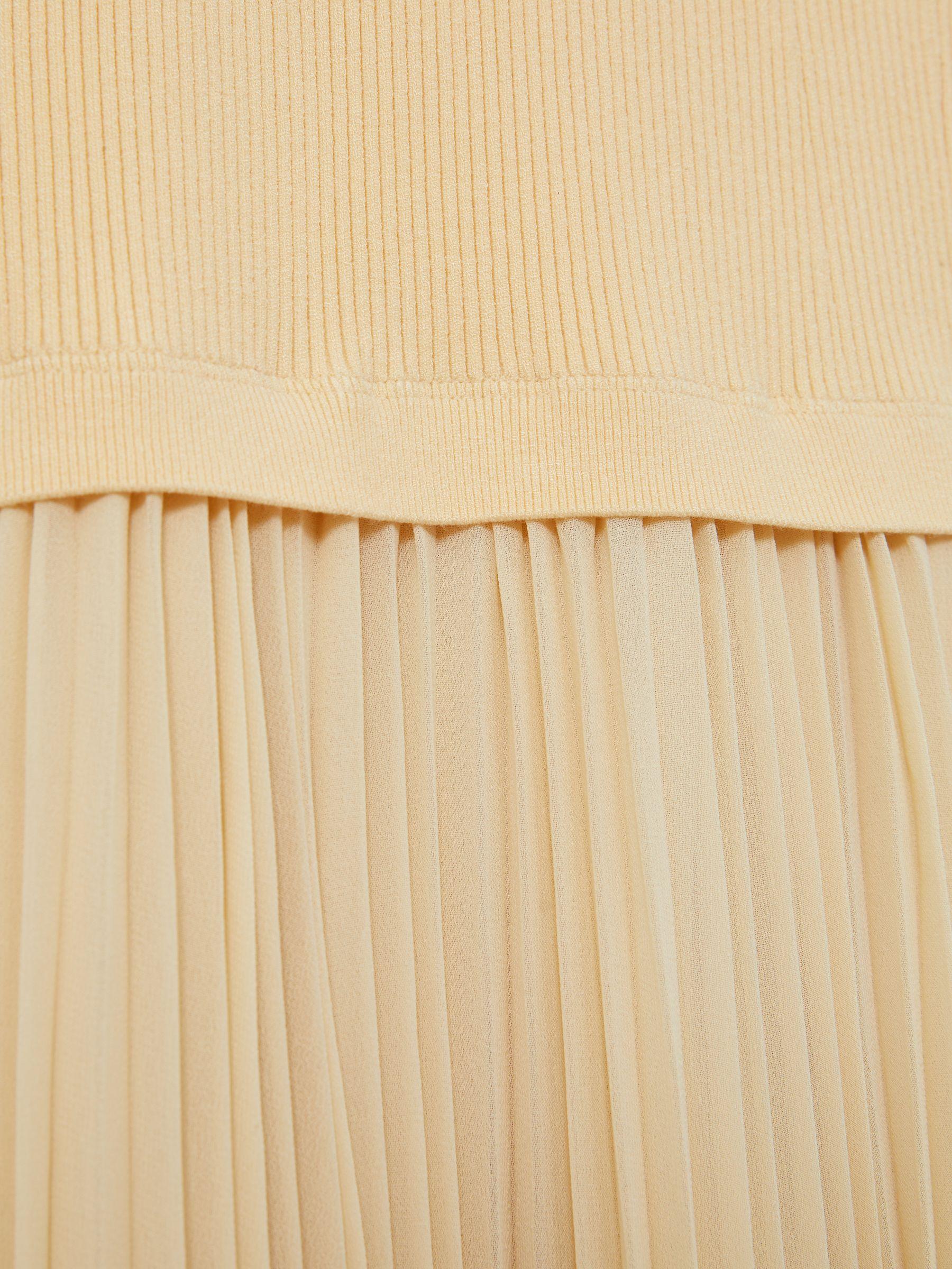 Pleated Skirt Ribbed Midi Dress in Yellow Product Image