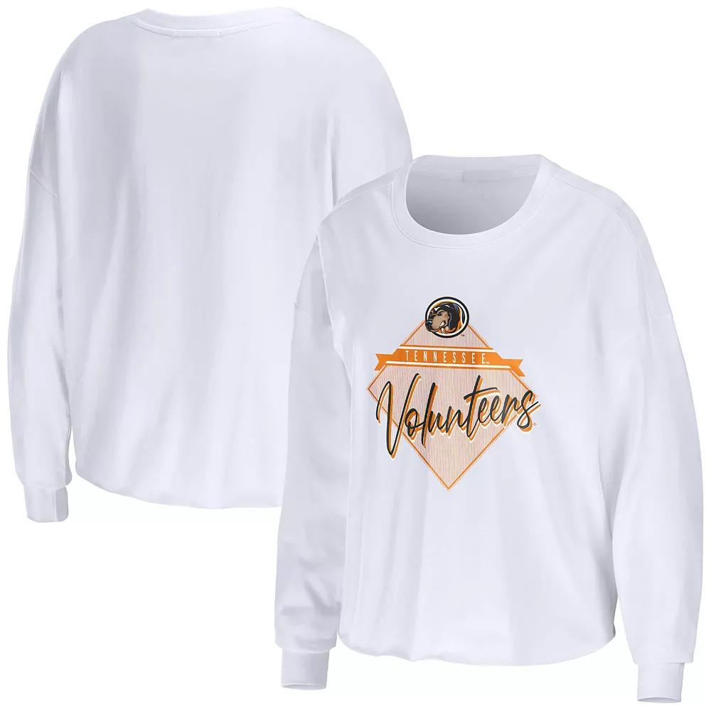 Women's WEAR by Erin Andrews White Tennessee Volunteers Diamond Long Sleeve Cropped T-Shirt,  Product Image