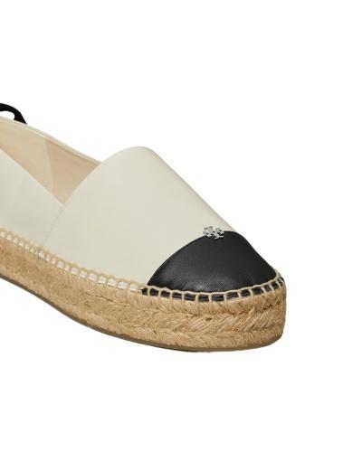 TORY BURCH White Espadrilles With Metallic Logo On The Front And Ankle Strap In Leather Woman Product Image