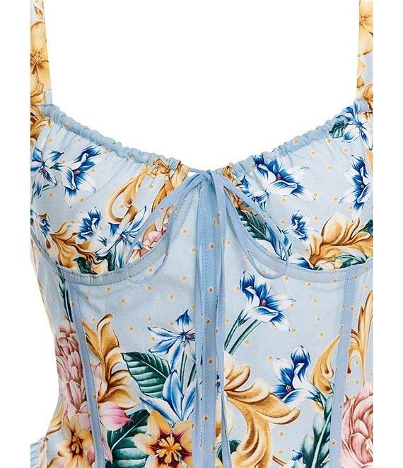 Agua Bendita Spring Blush Floral Print V-Neck Structured Bodice Sleeveless Mini Dress Product Image