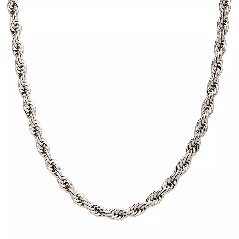 Mens Plated French Rope Chain Necklace Silver Tone Product Image