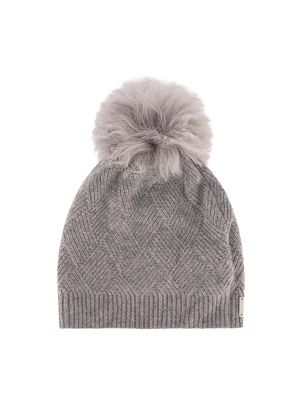 Womens Cashmere Knit Hat with Toscana Lamb Pompom Product Image