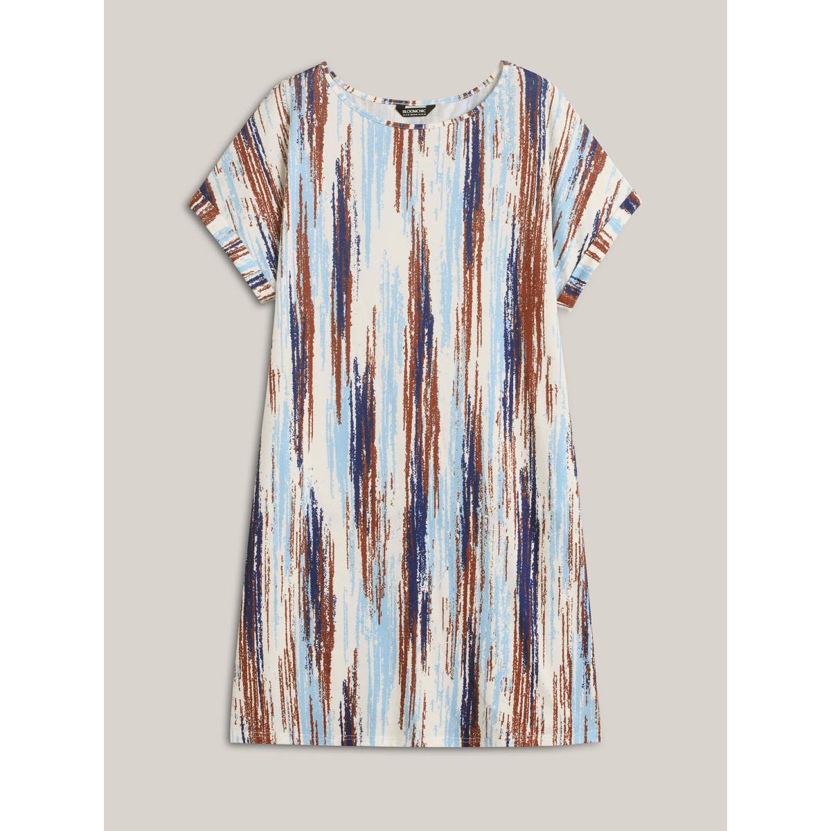 Plus Size Abstract Stripes Dolman Sleeve Midi Dress Multicolor Women Knit Dresses Bloomchic 22-24/3X Product Image