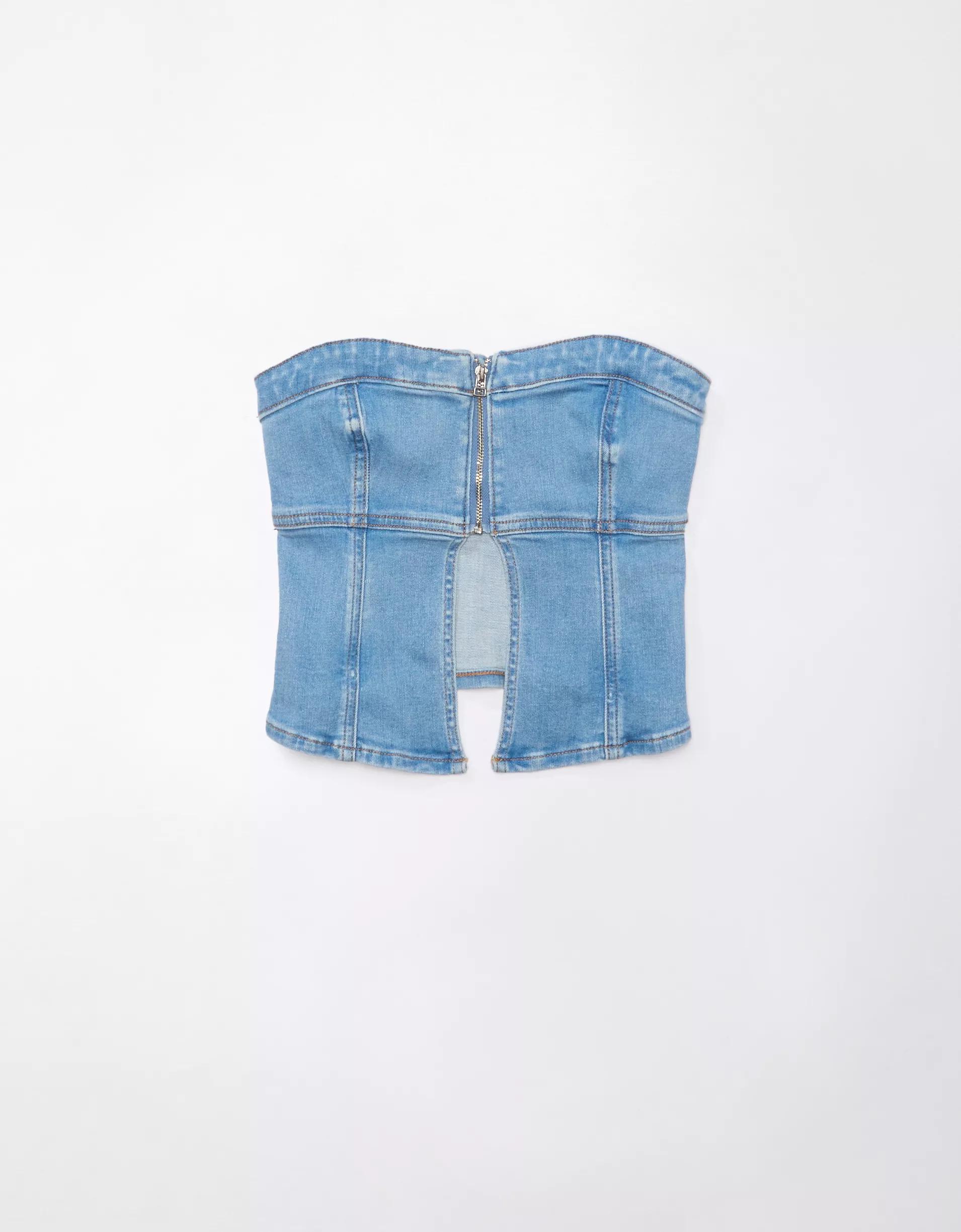 AE Denim Zip-Front Tube Top Product Image