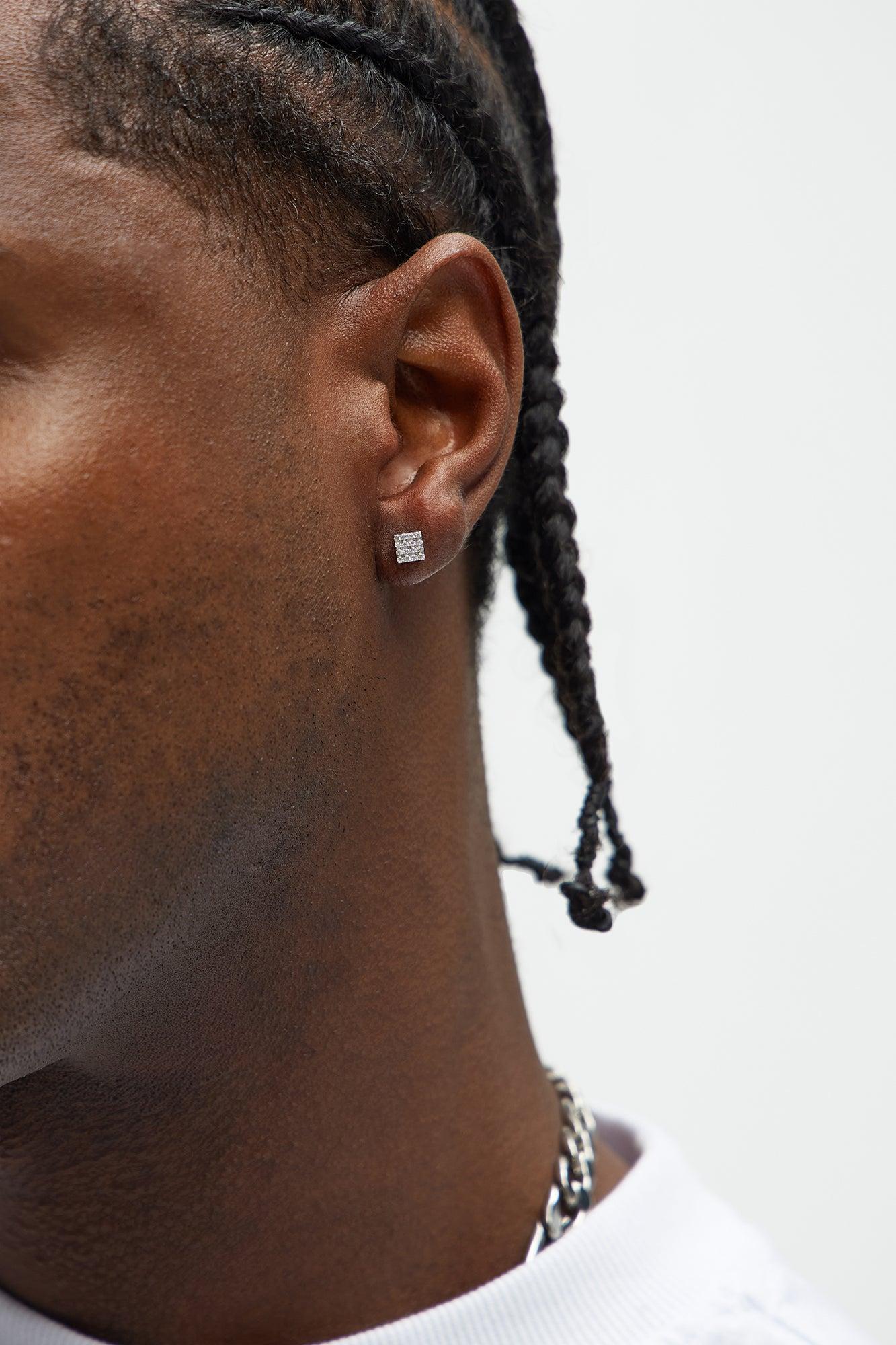 Sterling Silver Moissanite Square Earrings - Silver Product Image